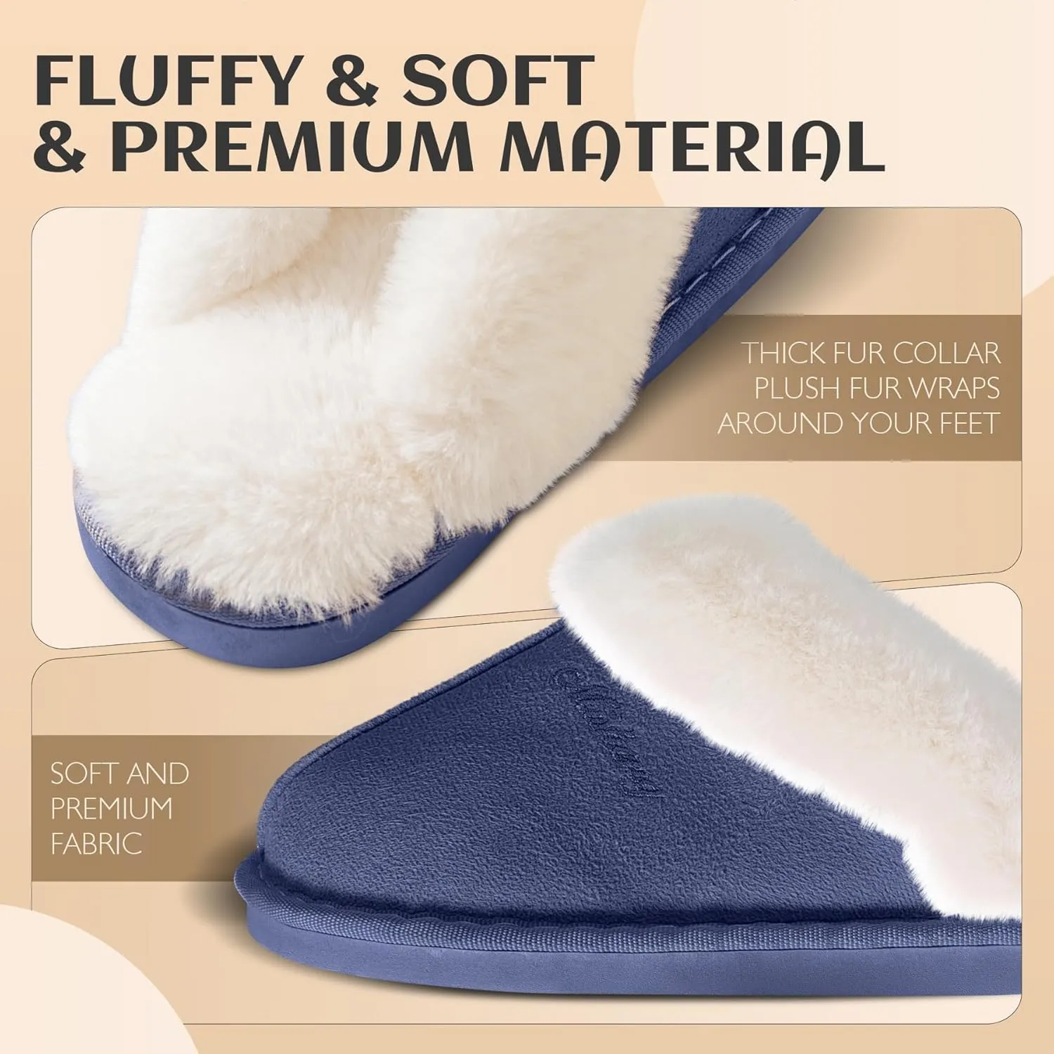 Women's Fluffy Memory Foam House Slippers - Non-slip Indoor/Outdoor