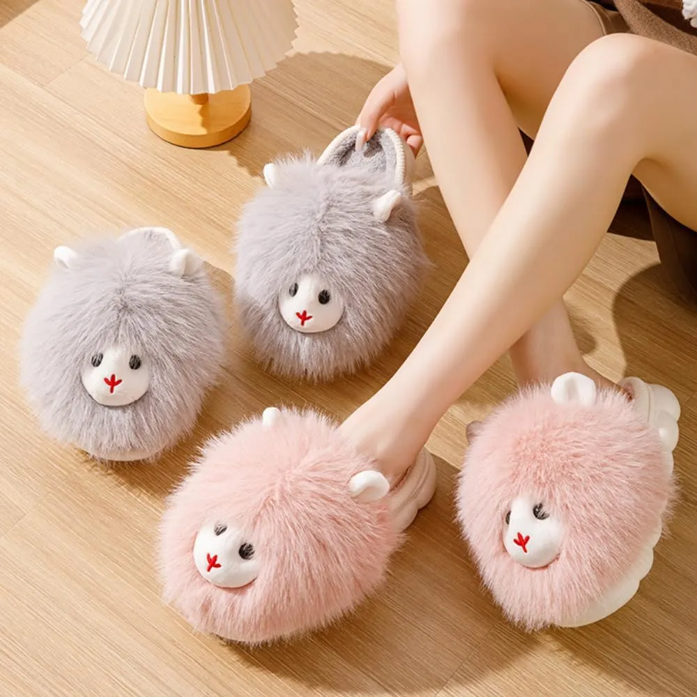 Women's Fuzzy Animal House Slippers Alpaca Girl Fun Warm Funny Cozy Fluffy Kawaii Fuzzy Indoor Outdoor Bedroom