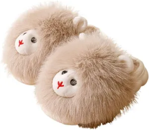 Women's Fuzzy Animal House Slippers Alpaca Girl Fun Warm Funny Cozy Fluffy Kawaii Fuzzy Indoor Outdoor Bedroom
