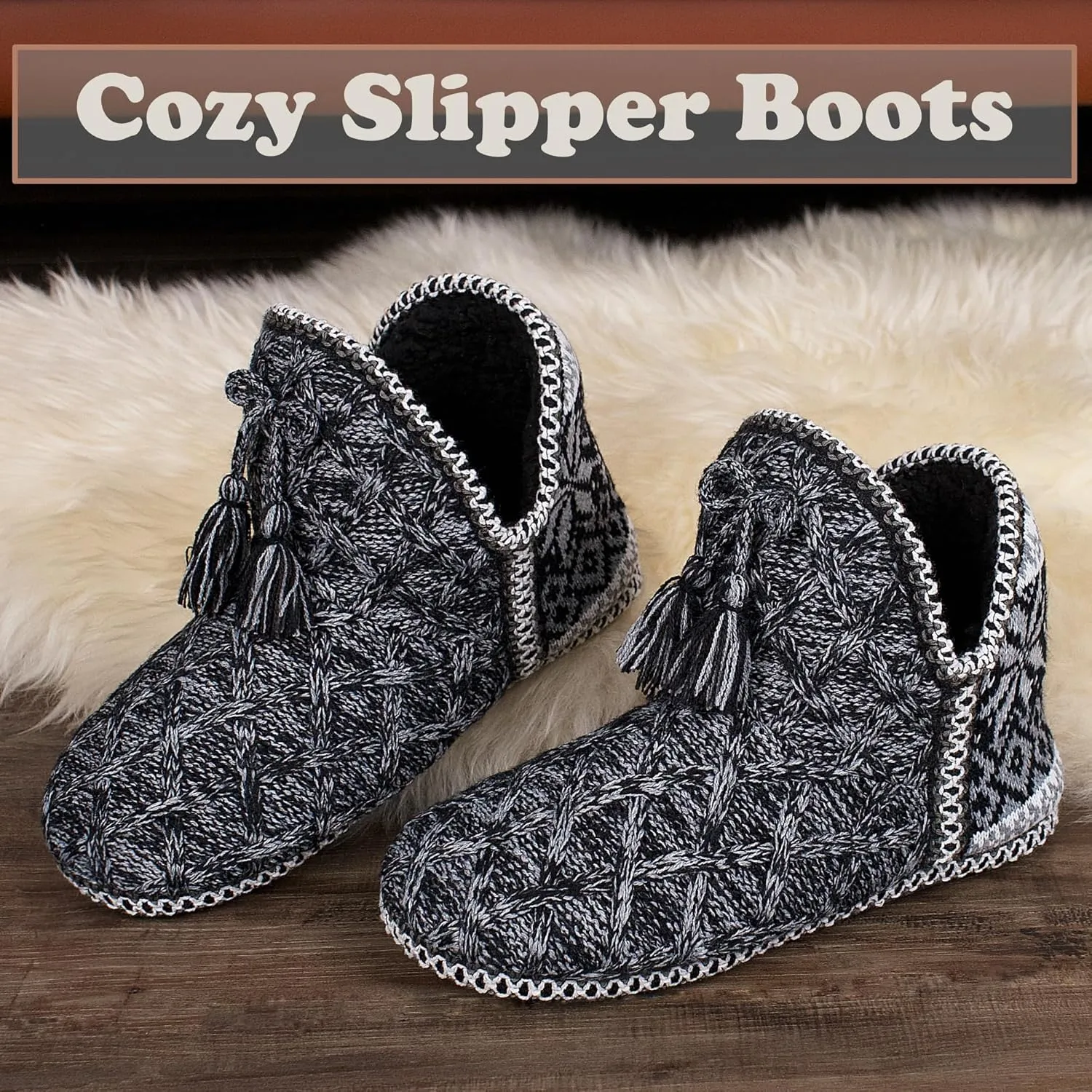 Women's Fuzzy Bootie Slippers, Plush Fleece & Memory Foam House Boots, Cozy Non-Slip Indoor/Outdoor Shoes