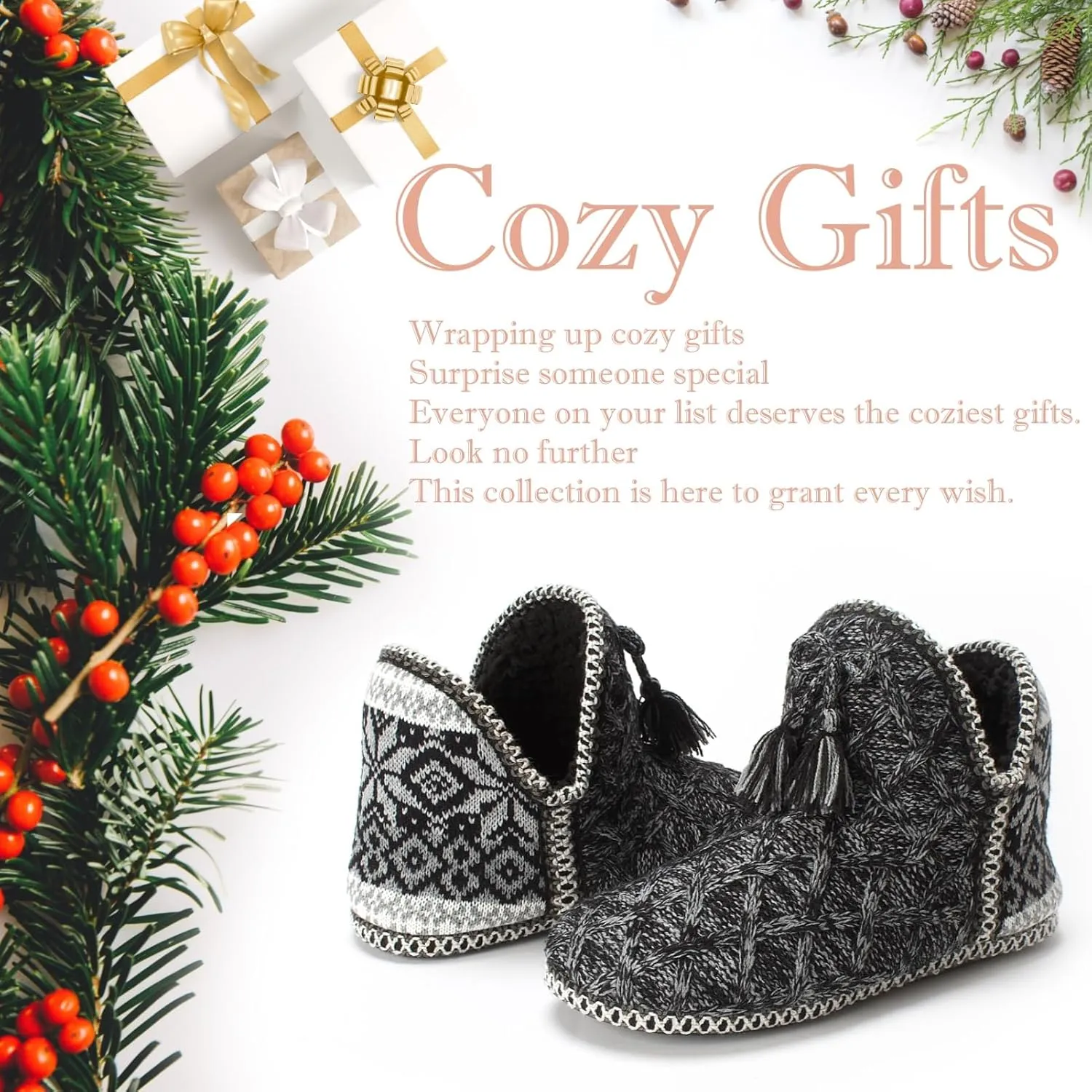 Women's Fuzzy Bootie Slippers, Plush Fleece & Memory Foam House Boots, Cozy Non-Slip Indoor/Outdoor Shoes