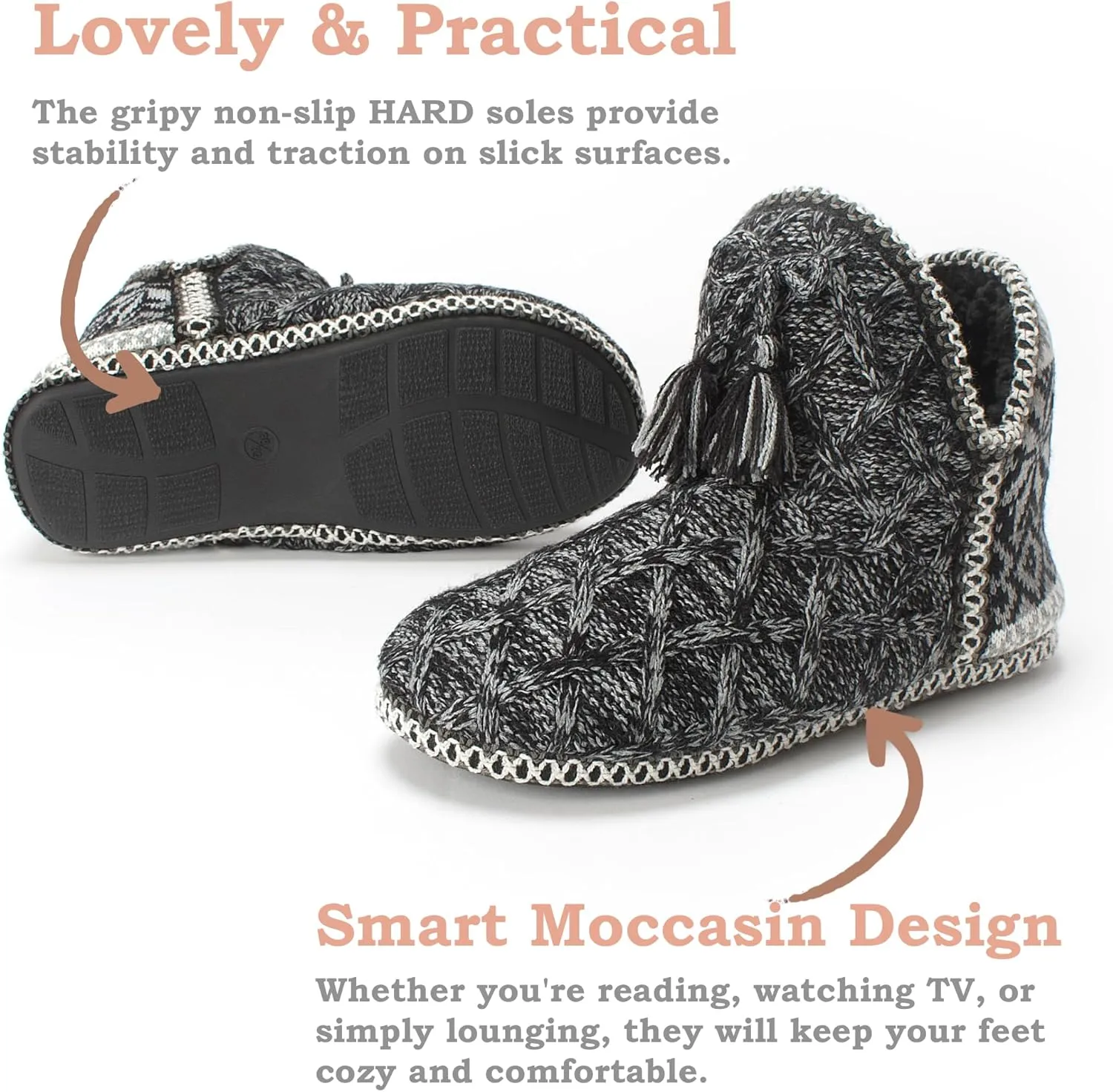 Women's Fuzzy Bootie Slippers, Plush Fleece & Memory Foam House Boots, Cozy Non-Slip Indoor/Outdoor Shoes