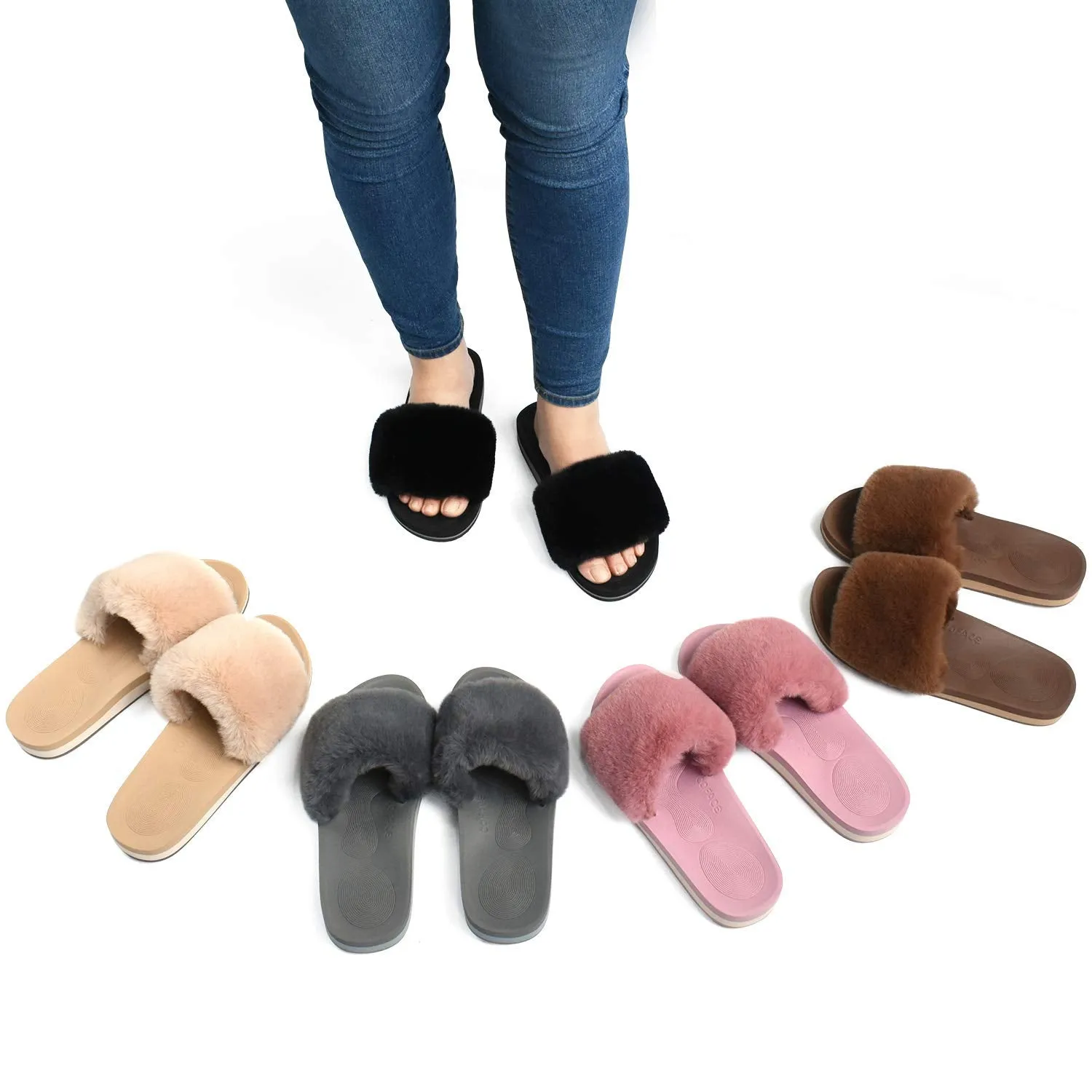 Women's Fuzzy House Slides with Arch Support