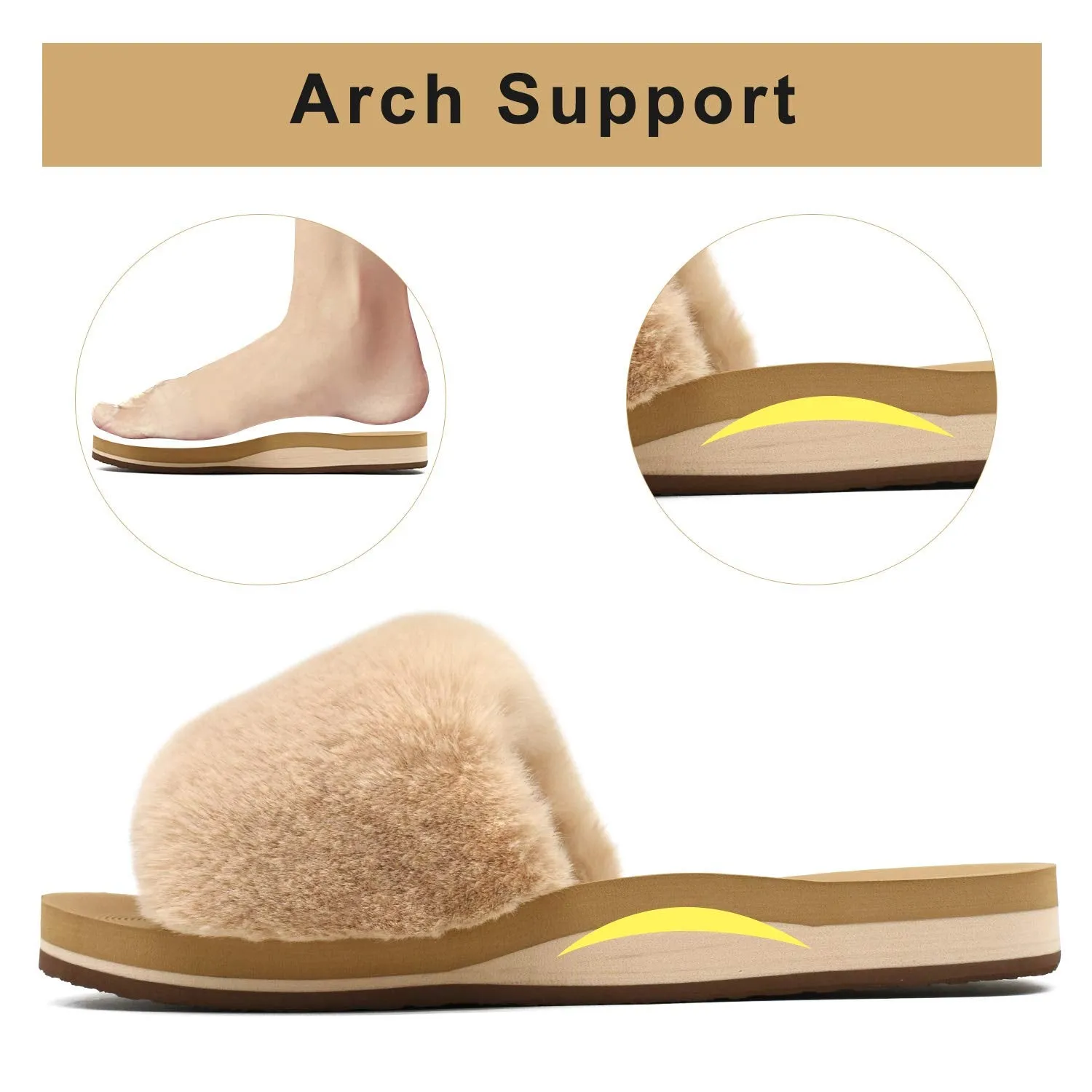 Women's Fuzzy House Slides with Arch Support