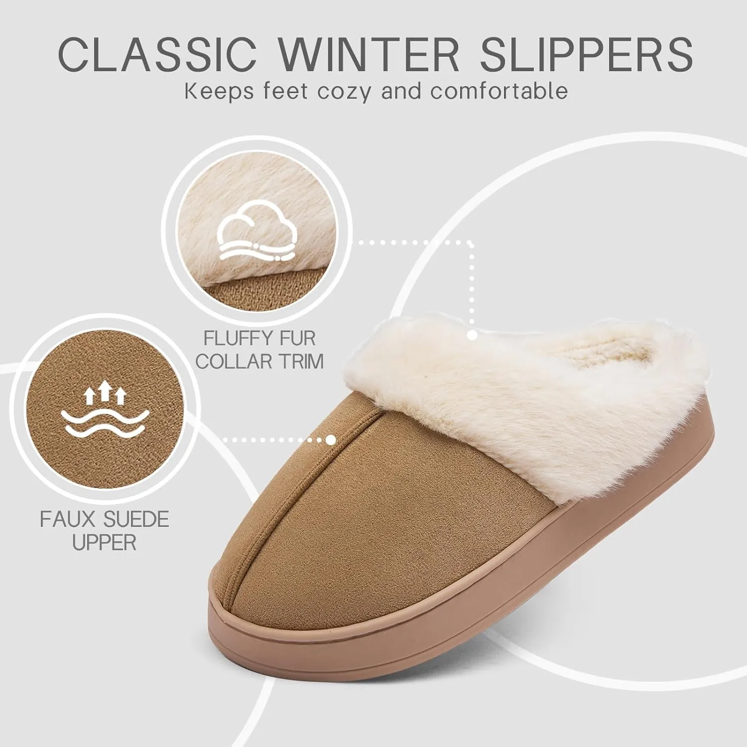 Women's Fuzzy House Slippers Memory Foam Slippers for Women Indoor and Outdoor Durable Anti-Skid Rubber Sole ladies Winter Comfy Faux Fur Bedroom Shoes