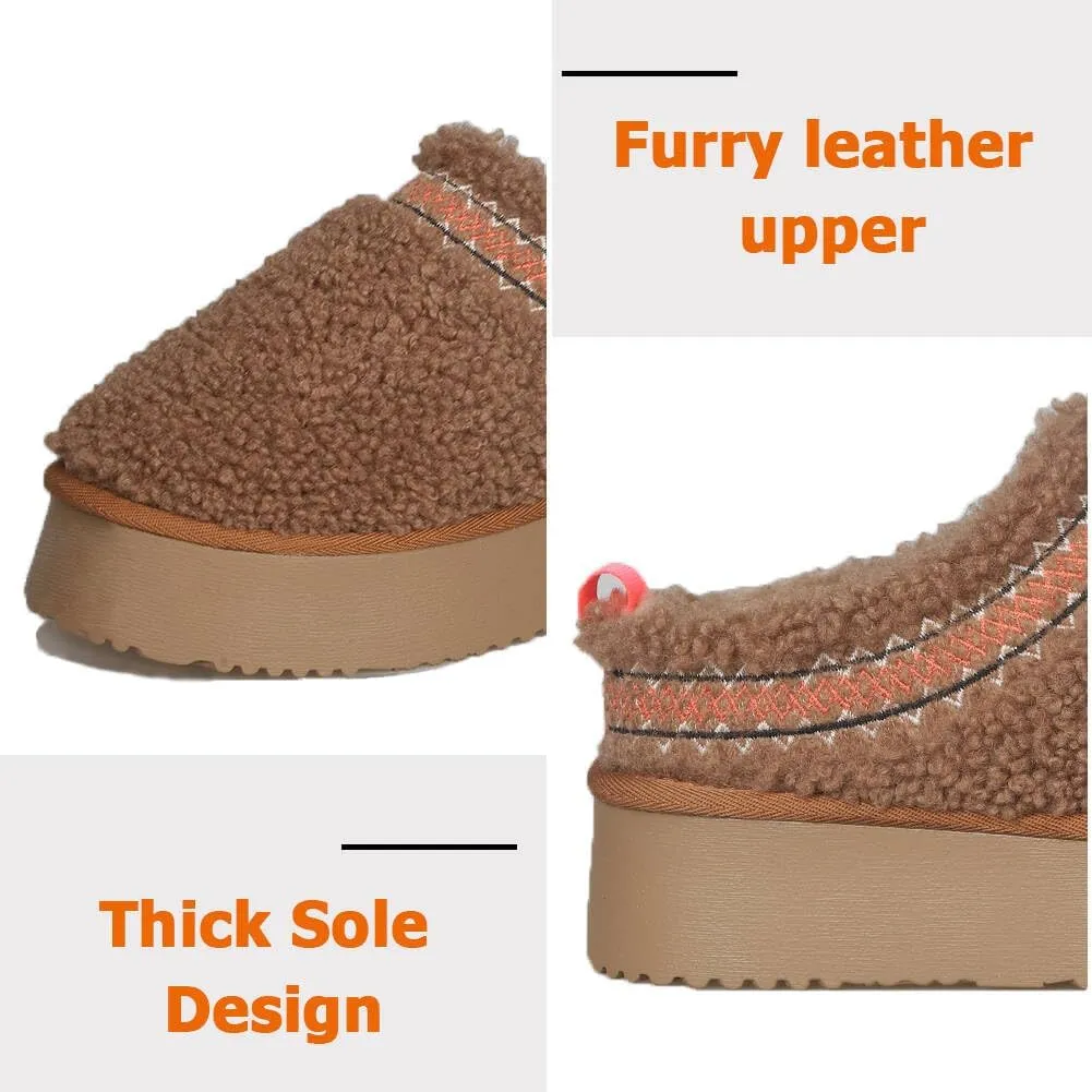 Women's Fuzzy Platform Slippers Boots Braid Slippers with Plush Fleece Lining Comfy Soft Non-Slip House Shoes for Indoor and Outdoor