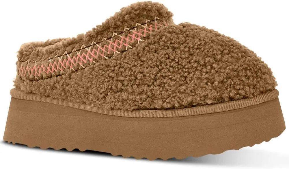 Women's Fuzzy Platform Slippers Boots Braid Slippers with Plush Fleece Lining Comfy Soft Non-Slip House Shoes for Indoor and Outdoor