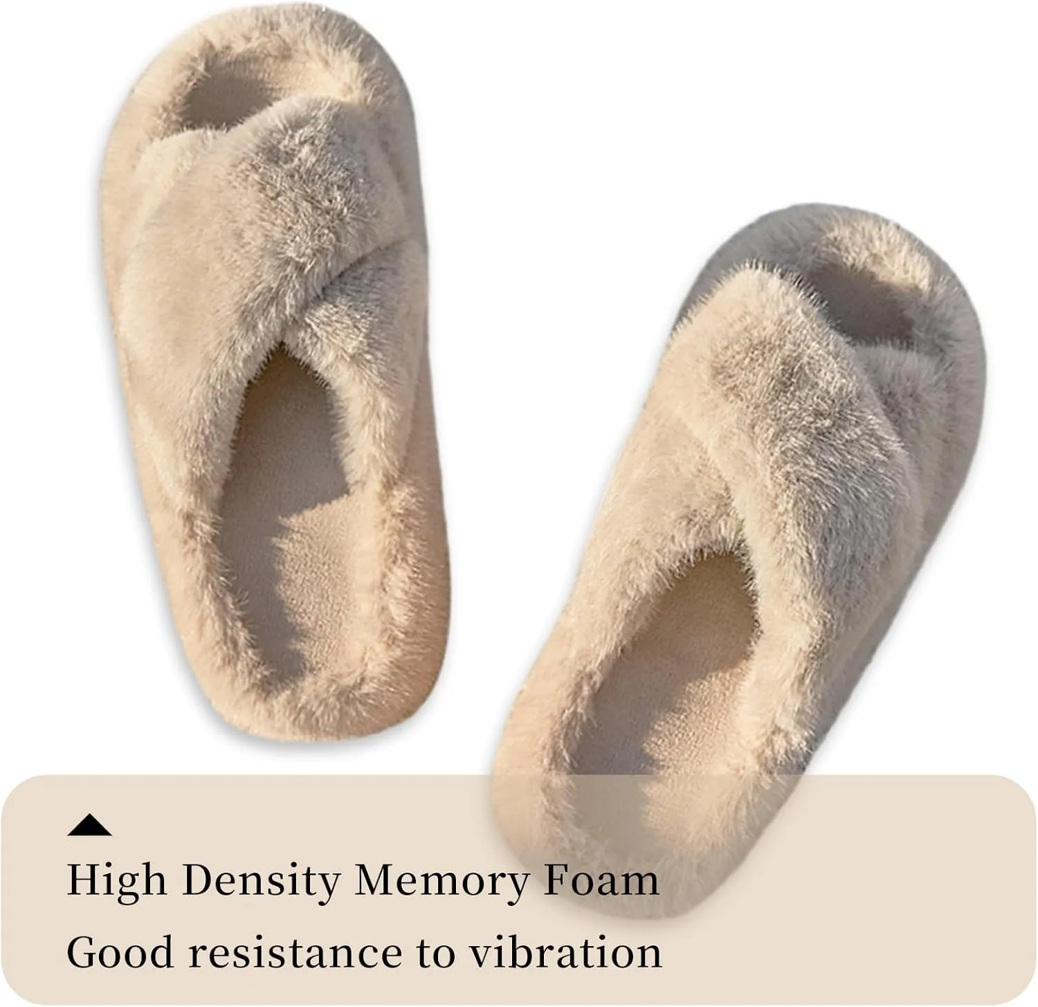 Women's Fuzzy Slippers Cross Band Memory Foam Fuzzy House Slippers Indoor and Outdoor Open Toe Anti-Skid Arch Support