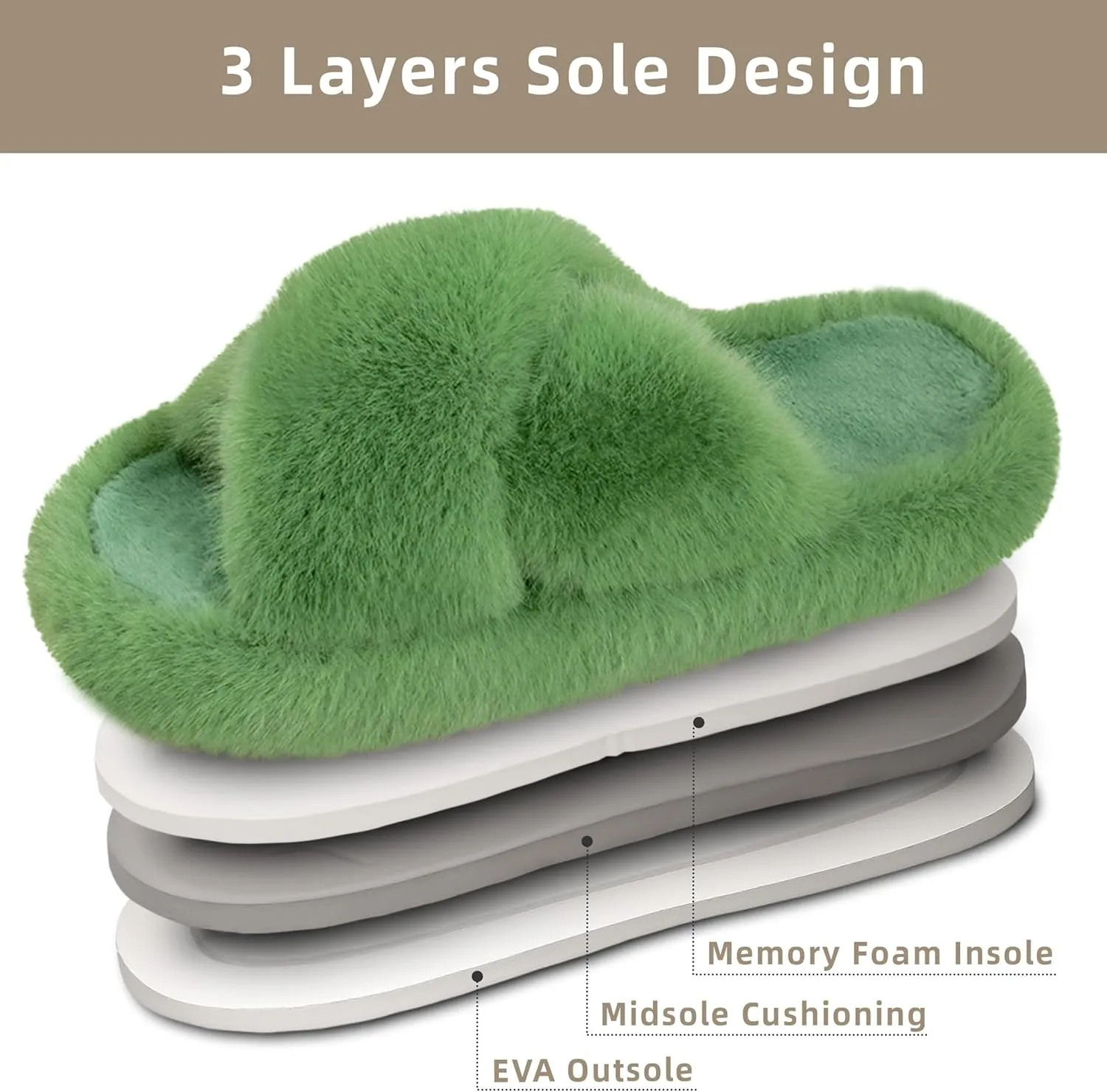 Women's Fuzzy Slippers House Slippers Memory Foam Bedroom Shoes Open Toe, Cross Band