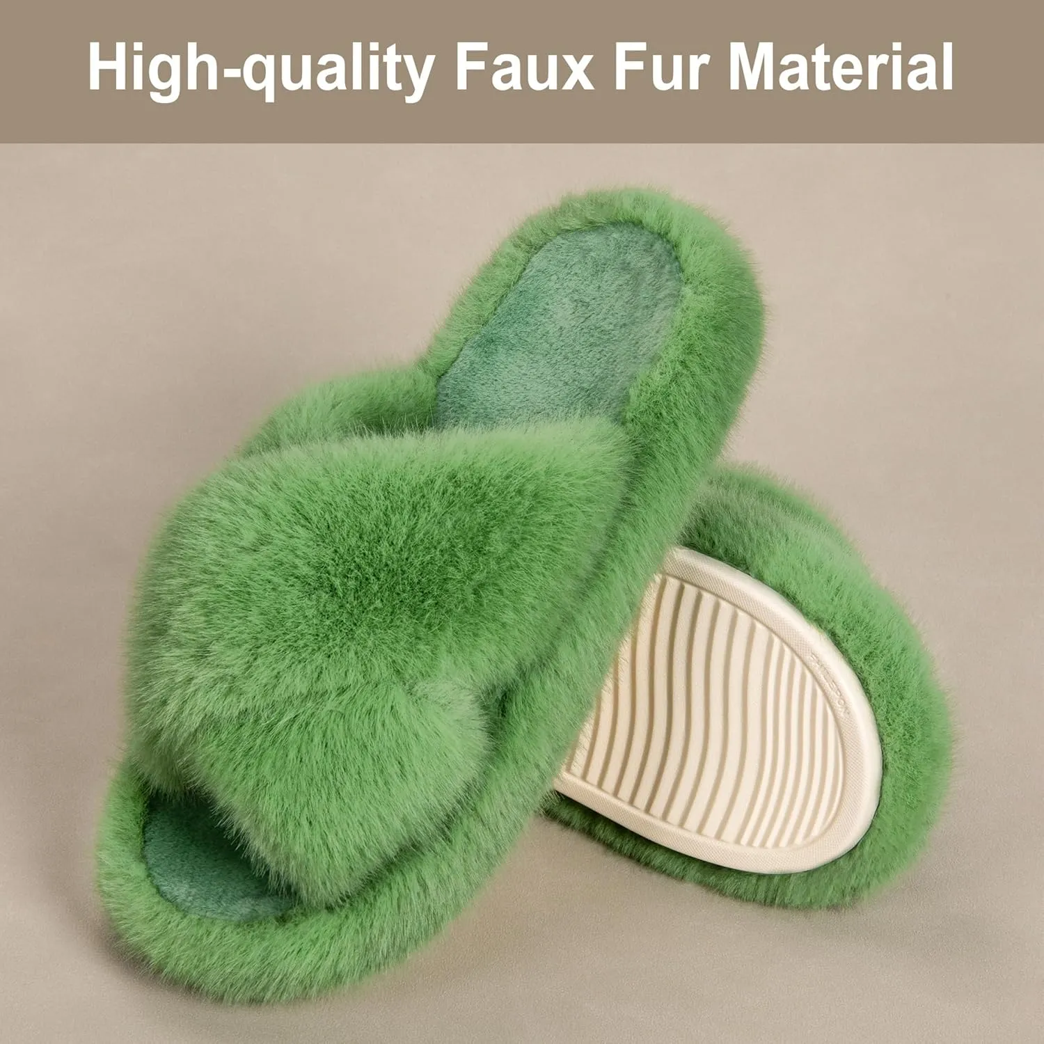Women's Fuzzy Slippers House Slippers Memory Foam Bedroom Shoes Open Toe, Cross Band