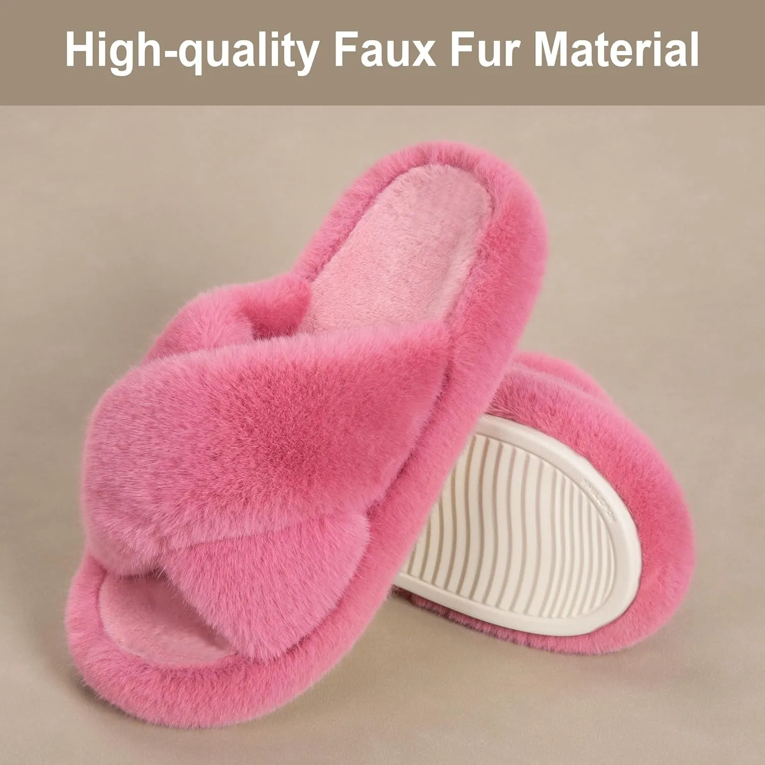 Women's Fuzzy Slippers House Slippers Memory Foam Bedroom Shoes Open Toe, Cross Band