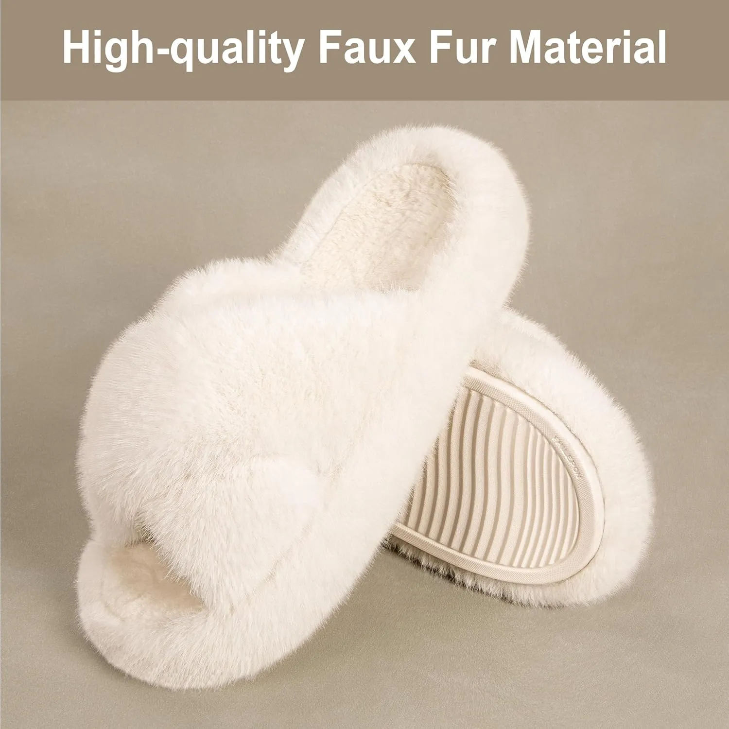 Women's Fuzzy Slippers Open Toe House Slippers Memery Foam Bedroom Slippers Cross Band Slippers for Indoor and Outdoor