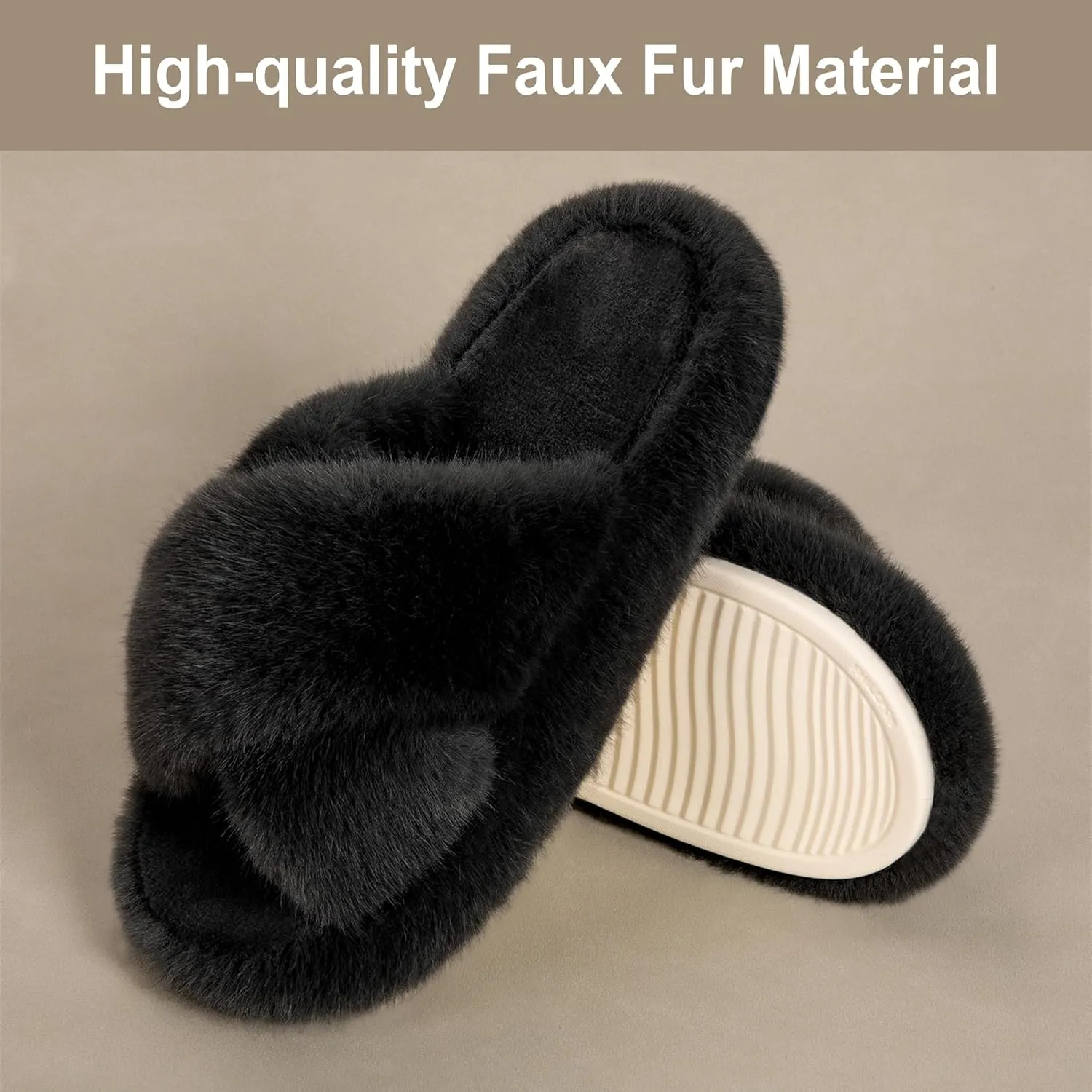Women's Fuzzy Slippers Open Toe House Slippers Memery Foam Bedroom Slippers Cross Band Slippers for Indoor and Outdoor