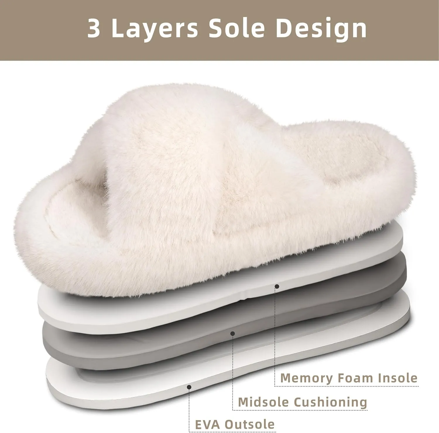 Women's Fuzzy Slippers Open Toe House Slippers Memery Foam Bedroom Slippers Cross Band Slippers for Indoor and Outdoor