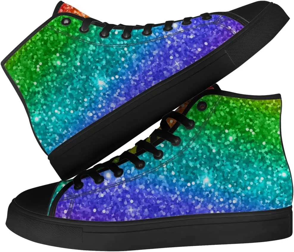 Women's Glitter Shoes High Top Canvas Sneakers Lace Up Casual Walking Shoes Gifts for Girlfriend Ladies