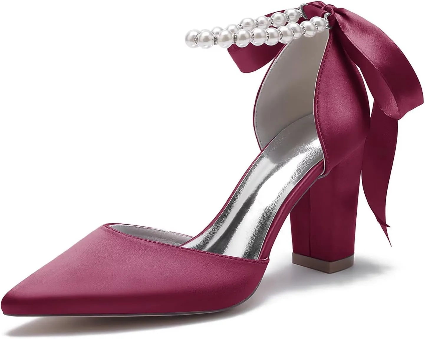 Womens High Heels Pointed Toe Court Shoes Office Formal Work Pumps 3.35 in Block Heel Ankle Strap Sandals Wedding Bridal Shoes