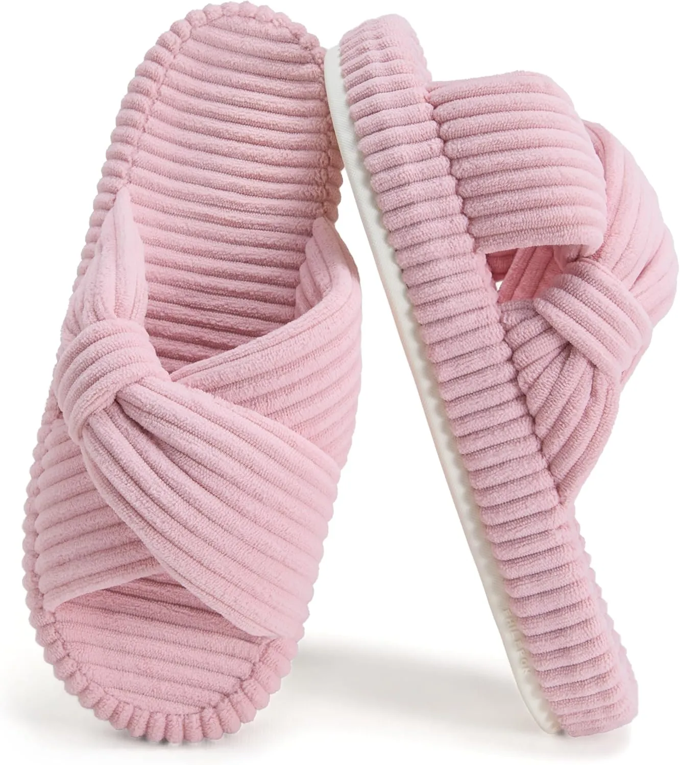 Women's House Slippers Corduroy Indoor Slippers Memory Foam Bedroom Open Toe Slippers Cross Band House Shoes