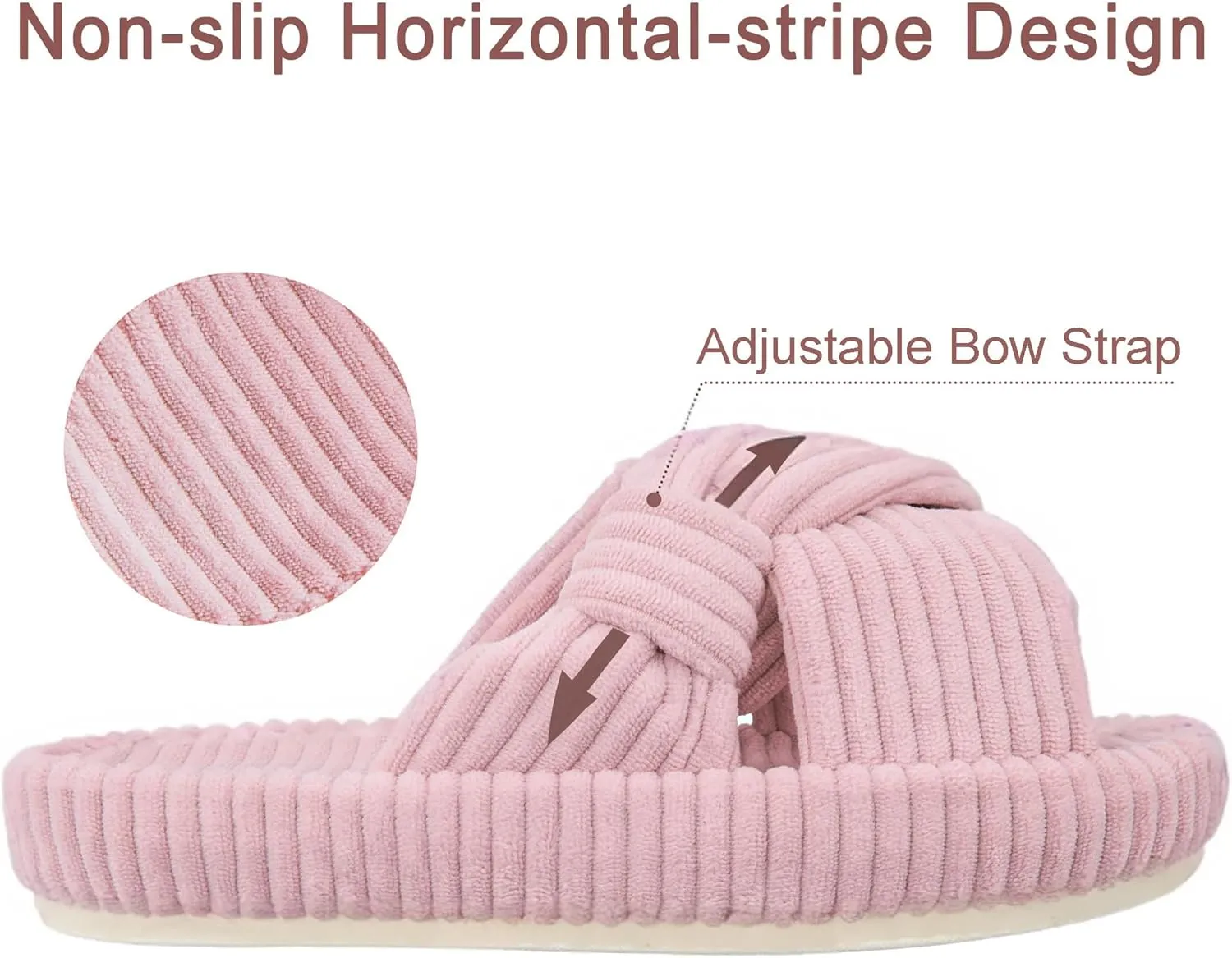 Women's House Slippers Corduroy Indoor Slippers Memory Foam Bedroom Open Toe Slippers Cross Band House Shoes
