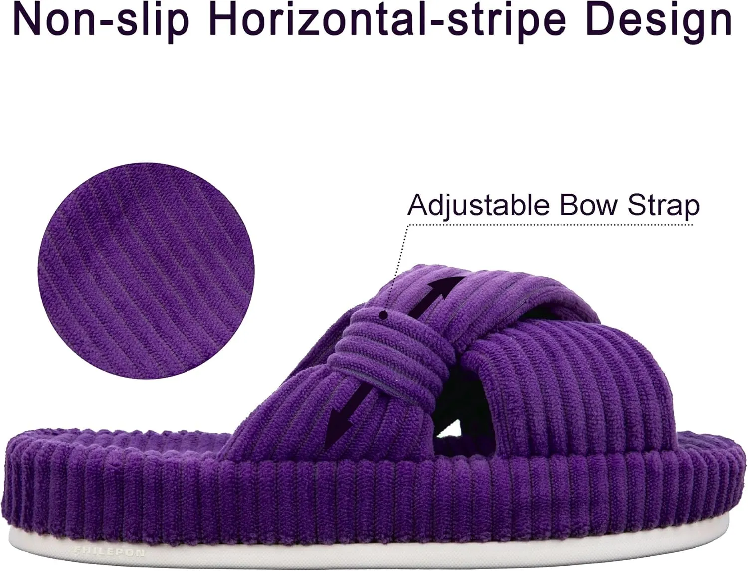 Women's House Slippers Corduroy Indoor Slippers Memory Foam Bedroom Open Toe Slippers Cross Band House Shoes