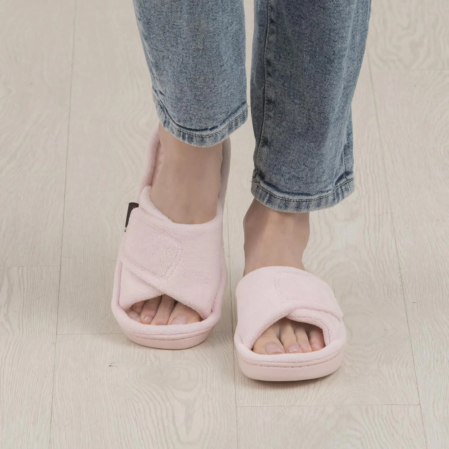 Women’s House Slippers with Memory Foam, Adjustable Open Toe Indoor Outdoor Slippers for Women, Non Slip Washable Fuzzy Home Shoes with Massage Beads