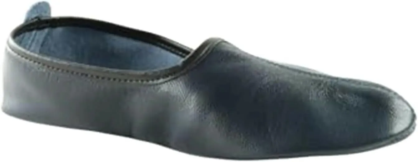 Women's Indoor Leather Slippers Dark Blue Traditional Babouche House Shoes Barefoot Moccasin Tai Chi Shoes