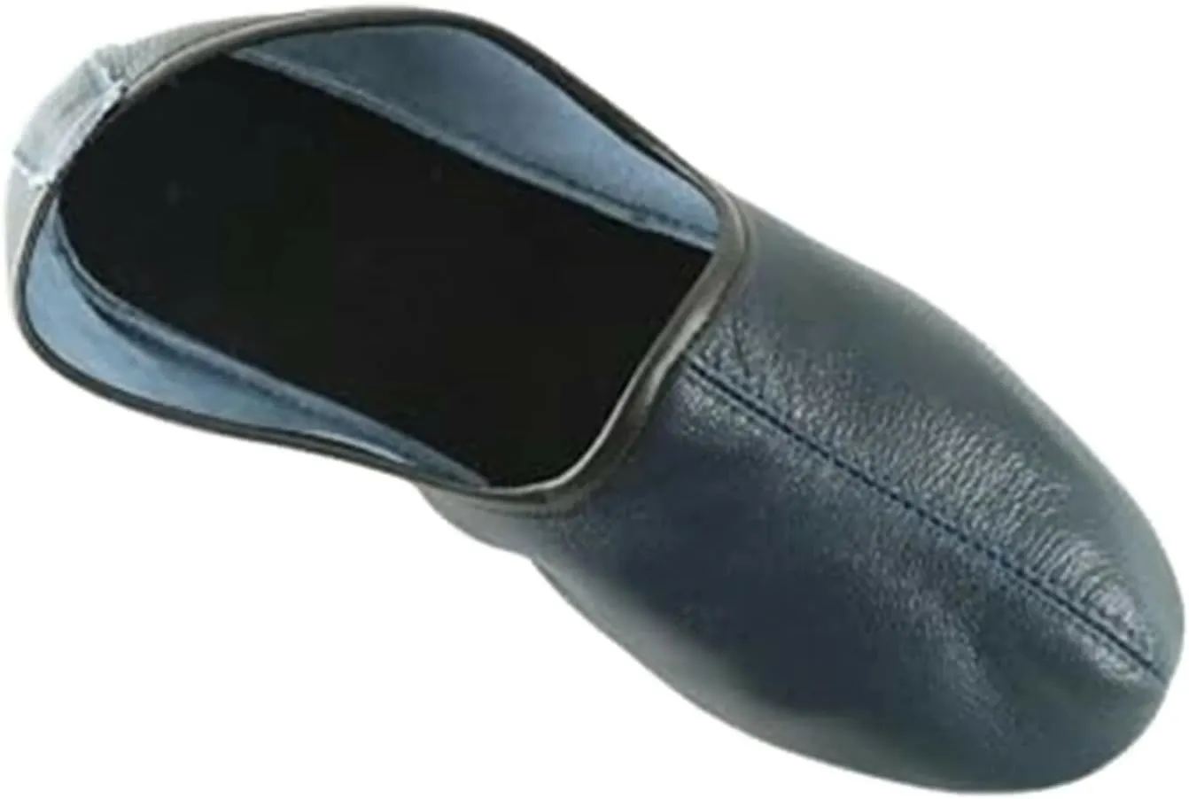 Women's Indoor Leather Slippers Dark Blue Traditional Babouche House Shoes Barefoot Moccasin Tai Chi Shoes