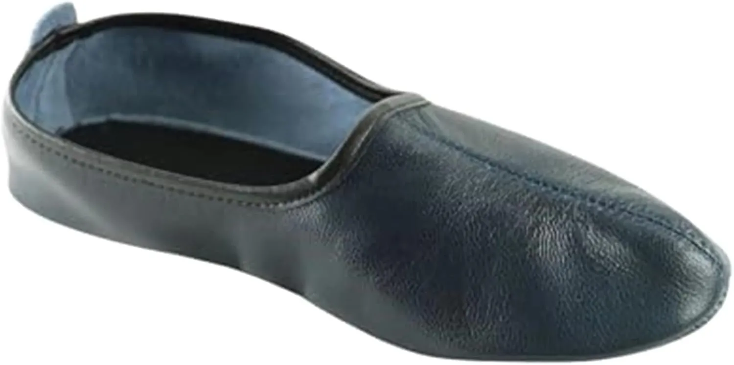 Women's Indoor Leather Slippers Dark Blue Traditional Babouche House Shoes Barefoot Moccasin Tai Chi Shoes