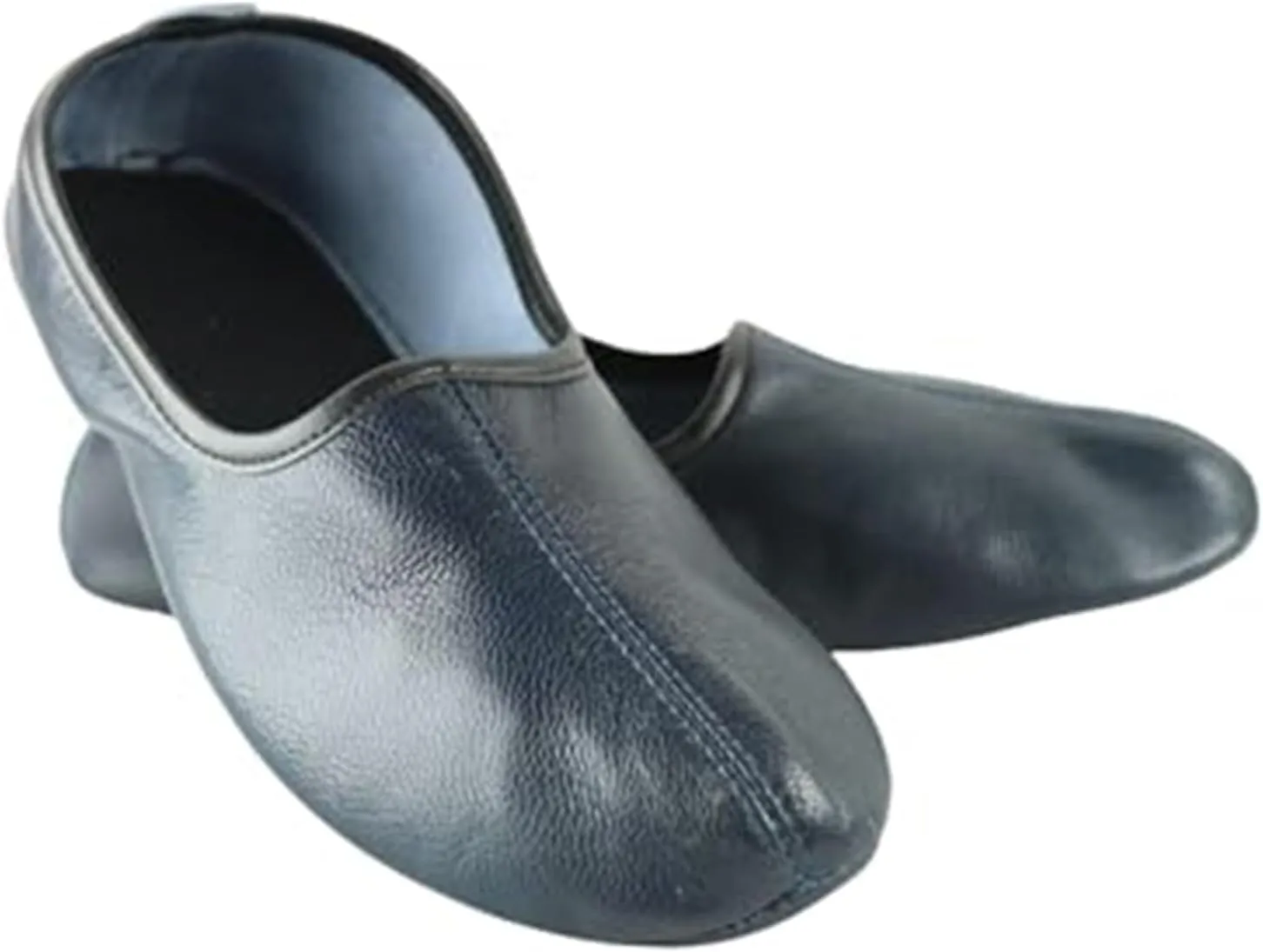 Women's Indoor Leather Slippers Dark Blue Traditional Babouche House Shoes Barefoot Moccasin Tai Chi Shoes
