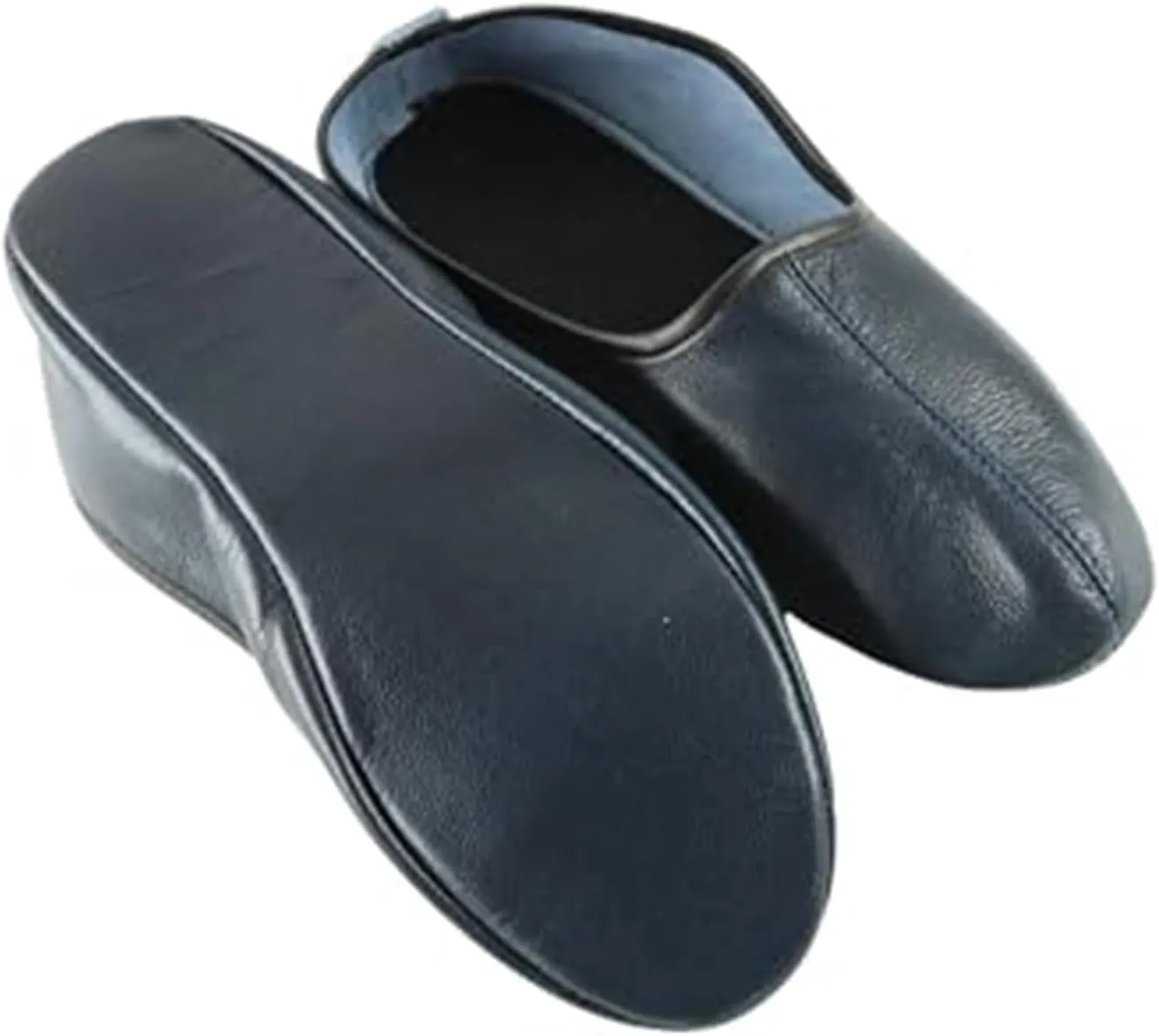 Women's Indoor Leather Slippers Dark Blue Traditional Babouche House Shoes Barefoot Moccasin Tai Chi Shoes