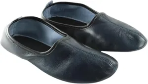 Women's Indoor Leather Slippers Dark Blue Traditional Babouche House Shoes Barefoot Moccasin Tai Chi Shoes