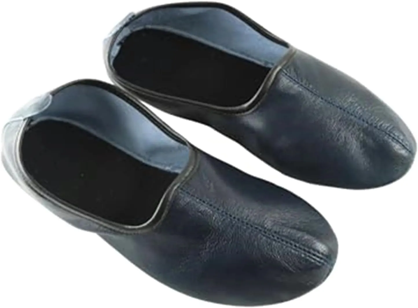 Women's Indoor Leather Slippers Dark Blue Traditional Babouche House Shoes Barefoot Moccasin Tai Chi Shoes