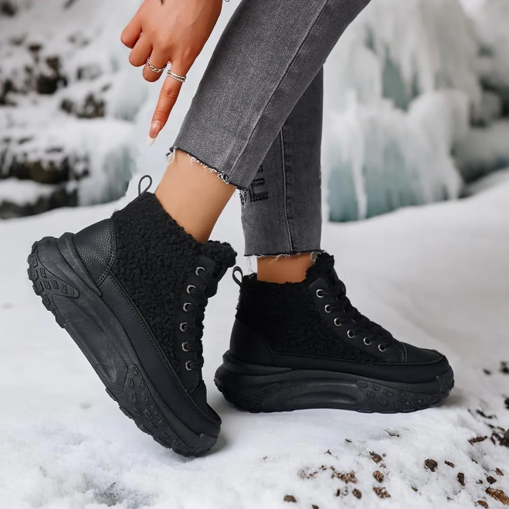 Women's Lace Up Winter Sports Shoes, Lightweight Hiking Shoes, Warm Casual Shoes