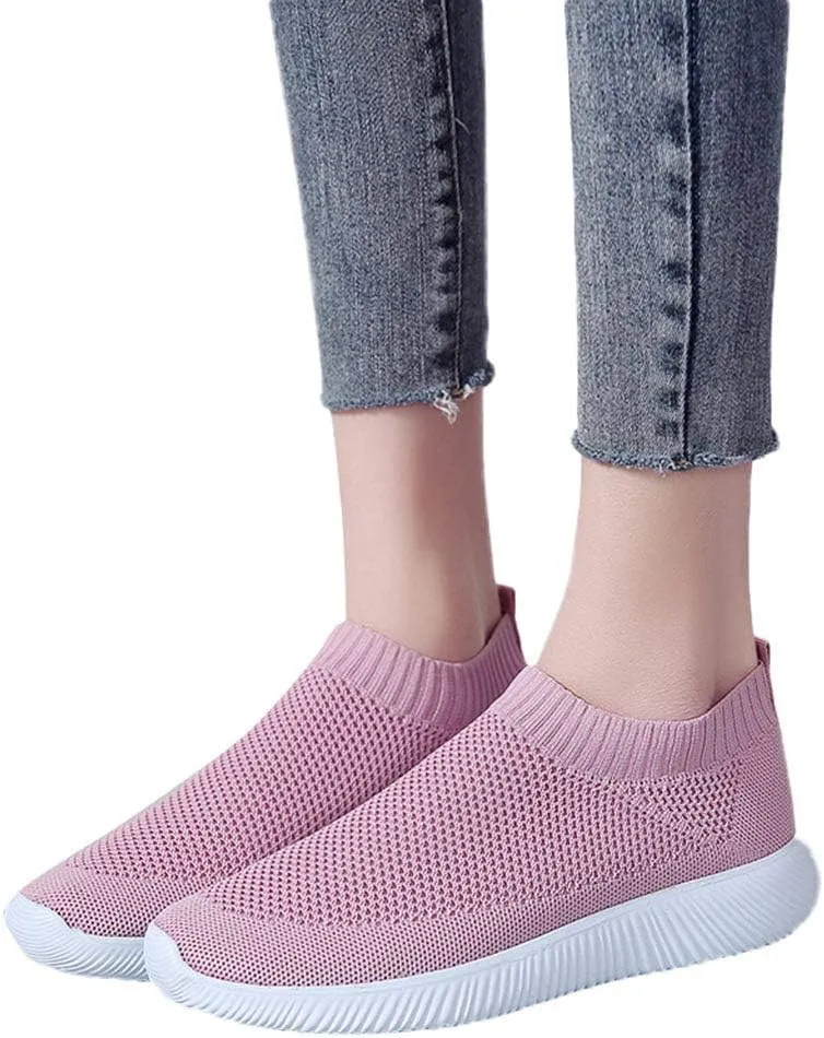 Womens Ladies Walking Running Shoes Slip On Lightweight Mens Running Shoes Mesh Women Casual Shoes Walking Sneakers Brown Tennis Shoe Casual Loafers