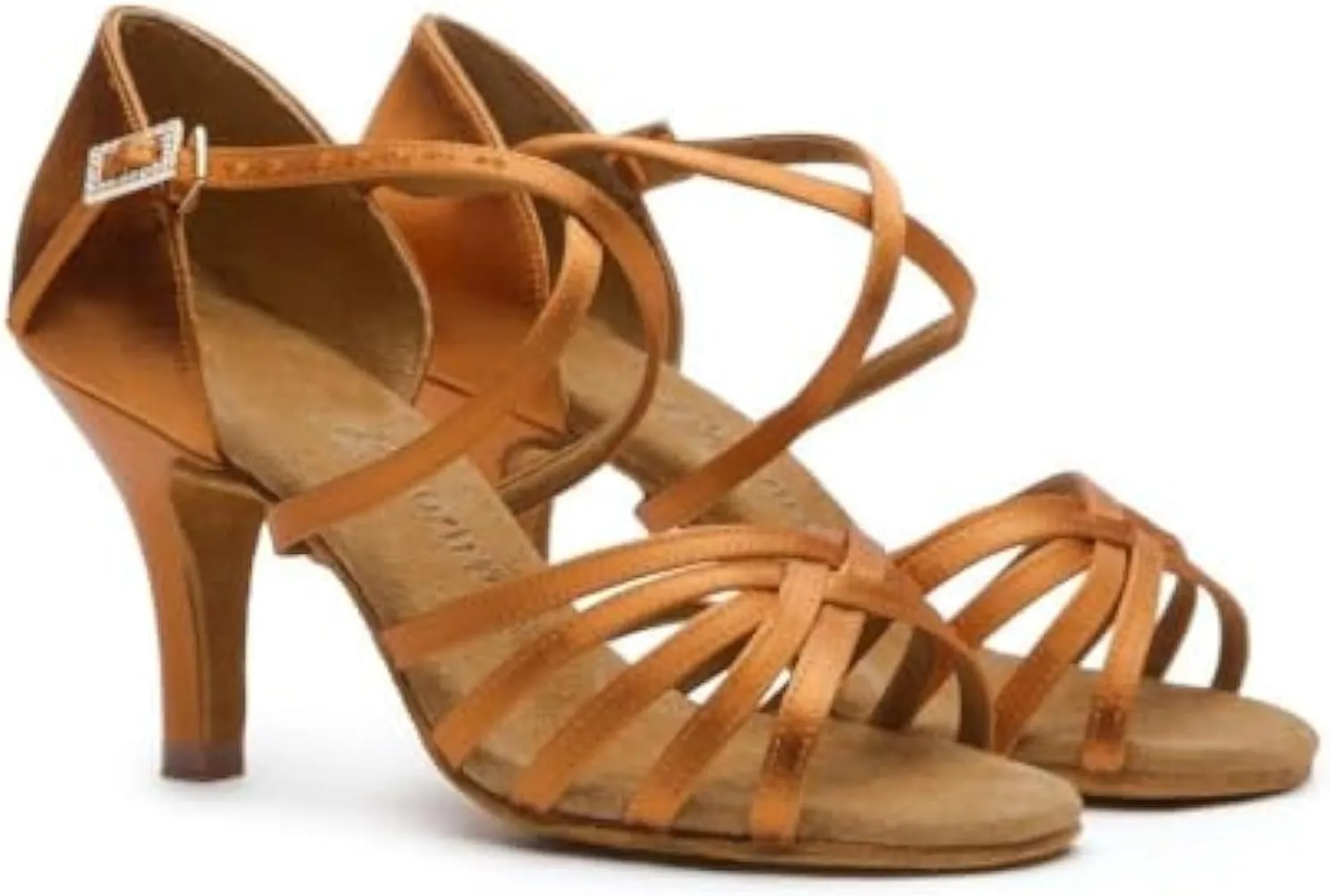 Women's Latin Dancing Shoes Leather Sandals Ballroom Salsa Practice Performance 216, Tan, 4.5-11