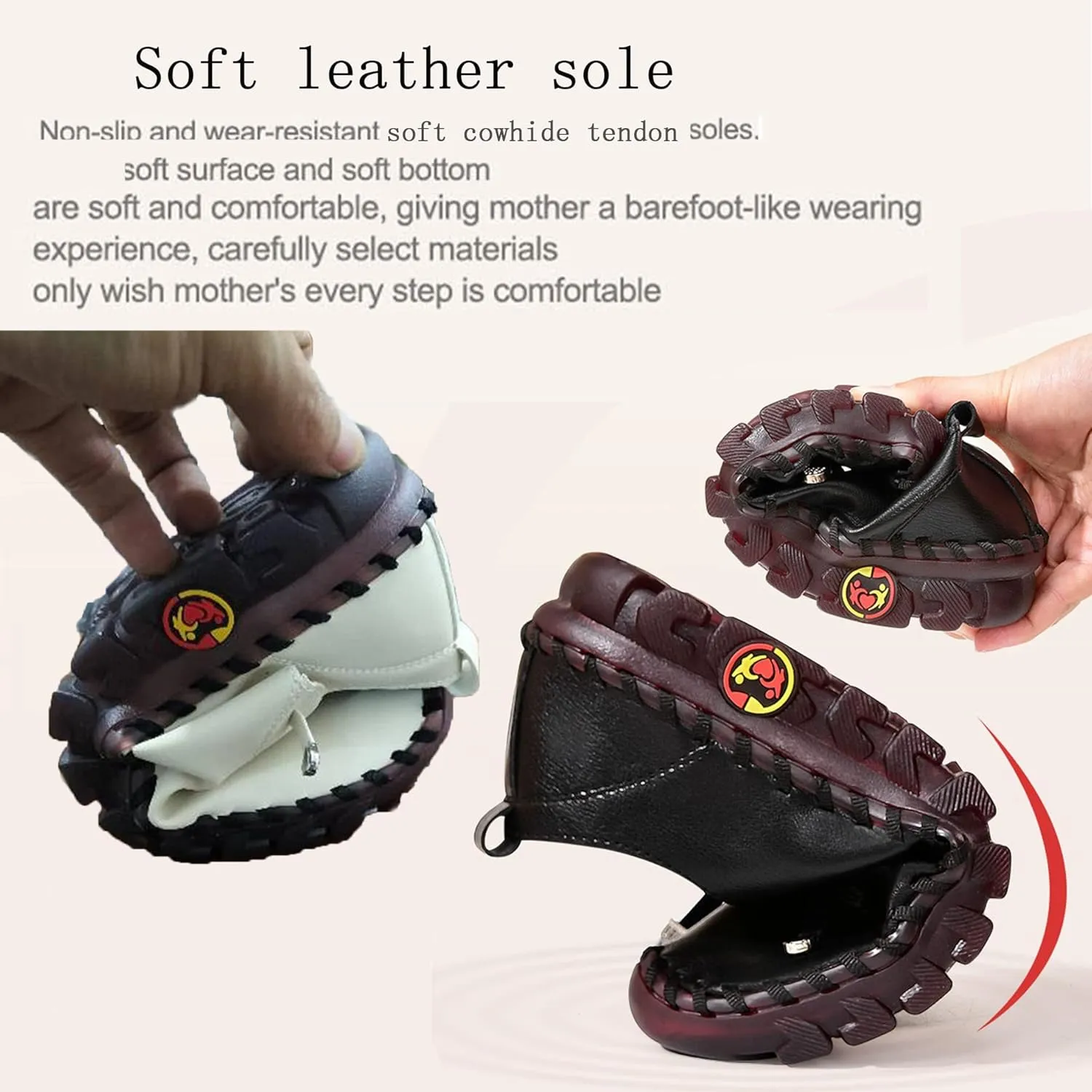Women's Leather Soft Bottom Flat Shoes, Handmade Cowhide Loafers Breathable Non-Slip Comfort Orthopedic Walking Shoes