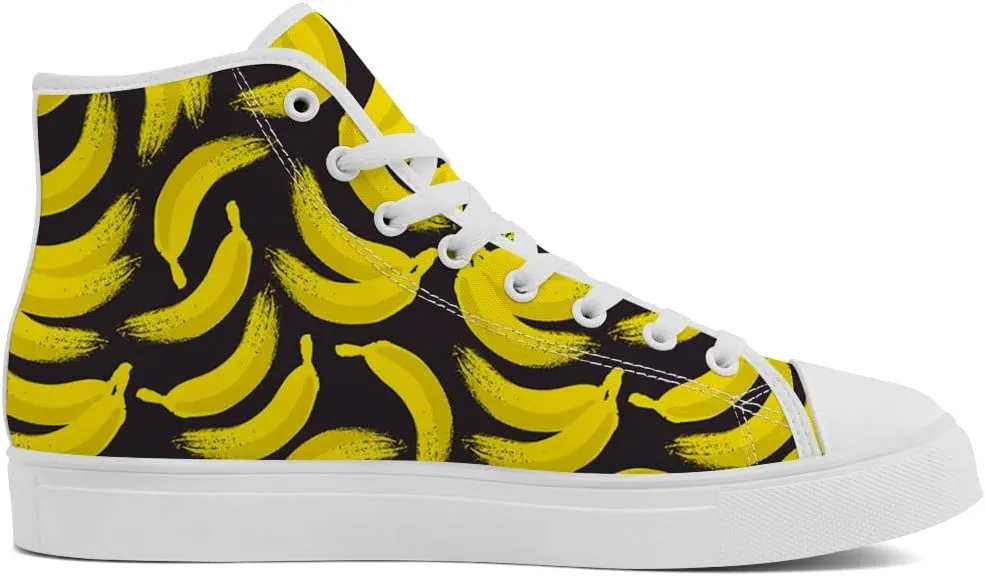 Women's Men's Banana Shoes High Top Canvas Sneakers Lace Up Casual Walking Shoes