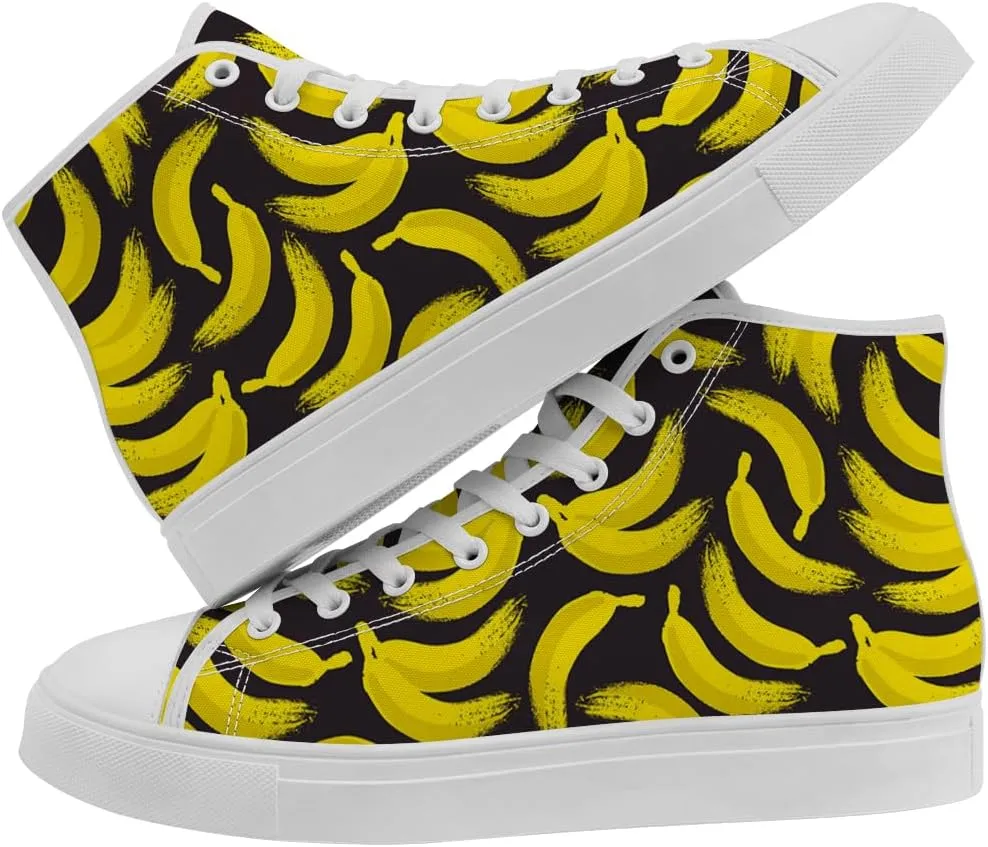 Women's Men's Banana Shoes High Top Canvas Sneakers Lace Up Casual Walking Shoes