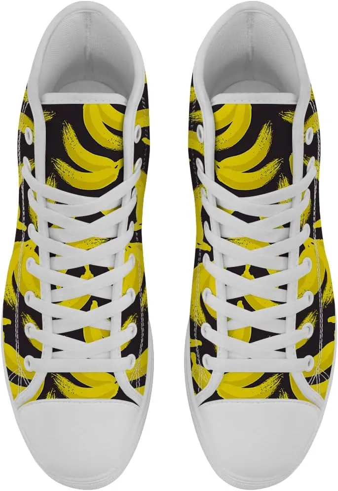Women's Men's Banana Shoes High Top Canvas Sneakers Lace Up Casual Walking Shoes