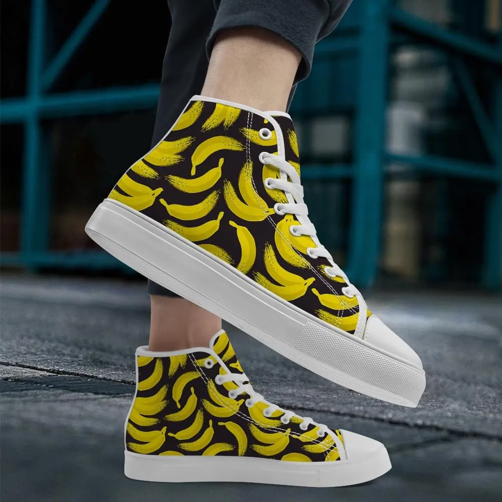 Women's Men's Banana Shoes High Top Canvas Sneakers Lace Up Casual Walking Shoes