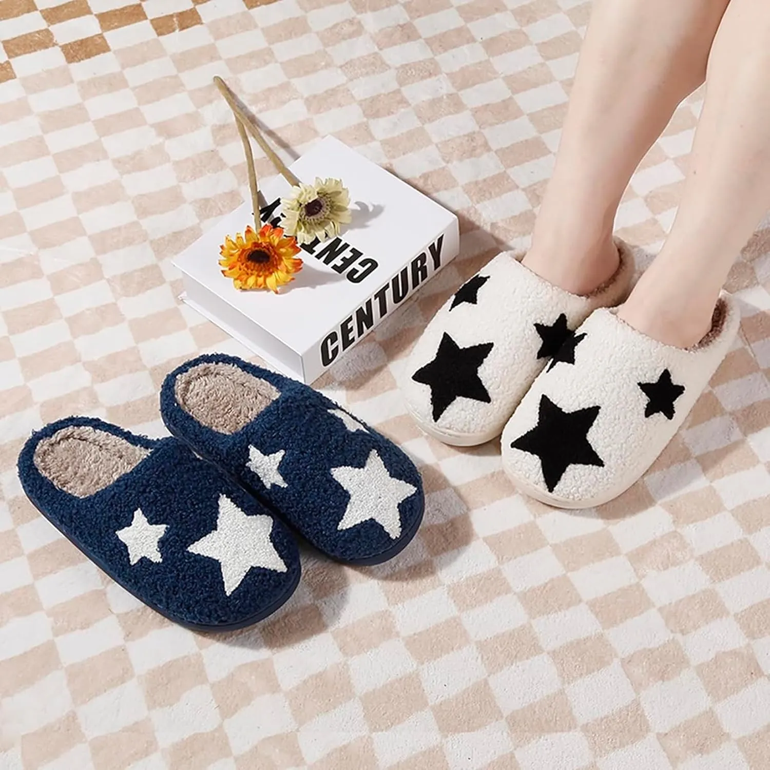 Women's Men's Bolt Happy Leopard Print Slippers Memory Foam Soft Plush Slippers Warm Non-Slip Home Shoes
