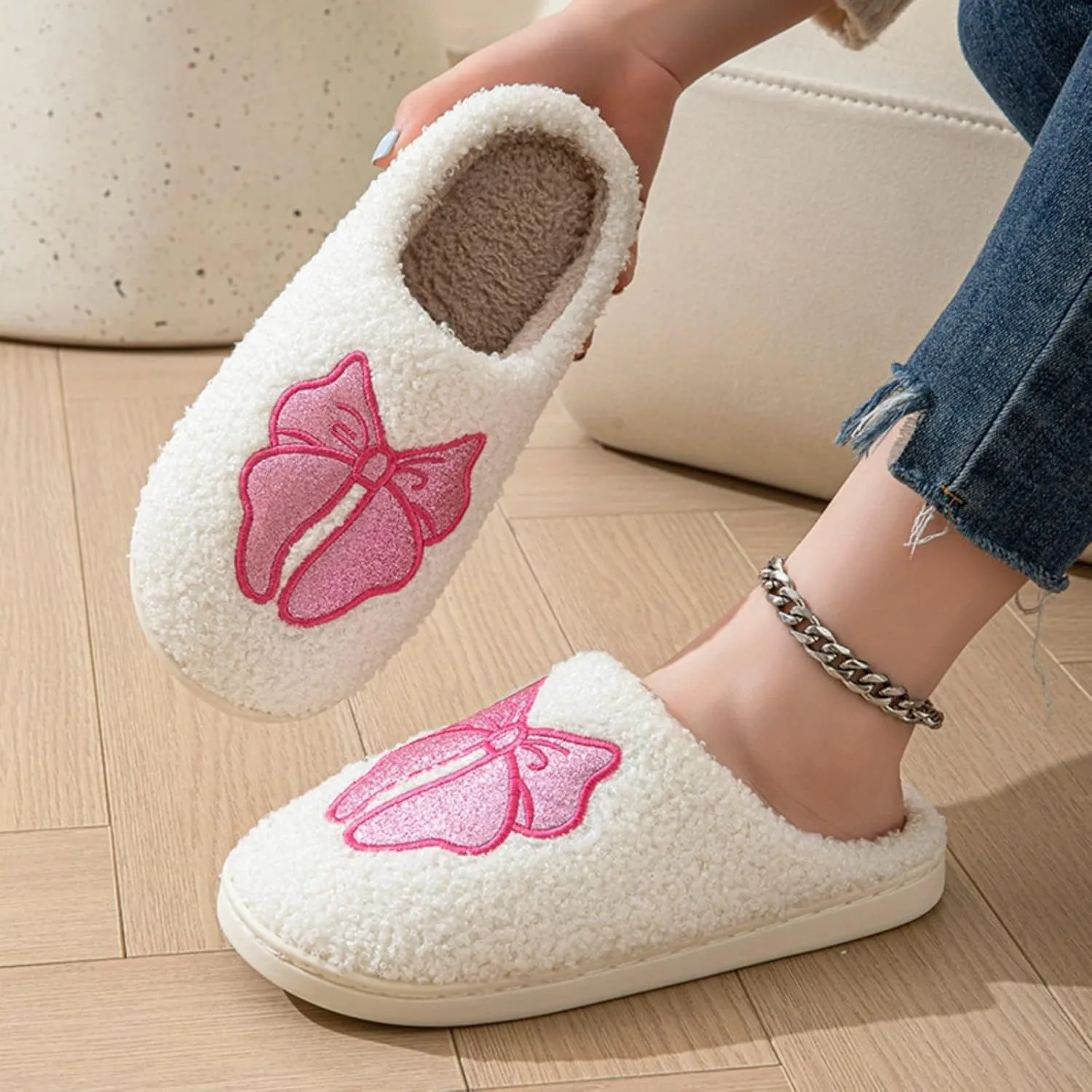Women's Men's Bolt Happy Leopard Print Slippers Memory Foam Soft Plush Slippers Warm Non-Slip Home Shoes