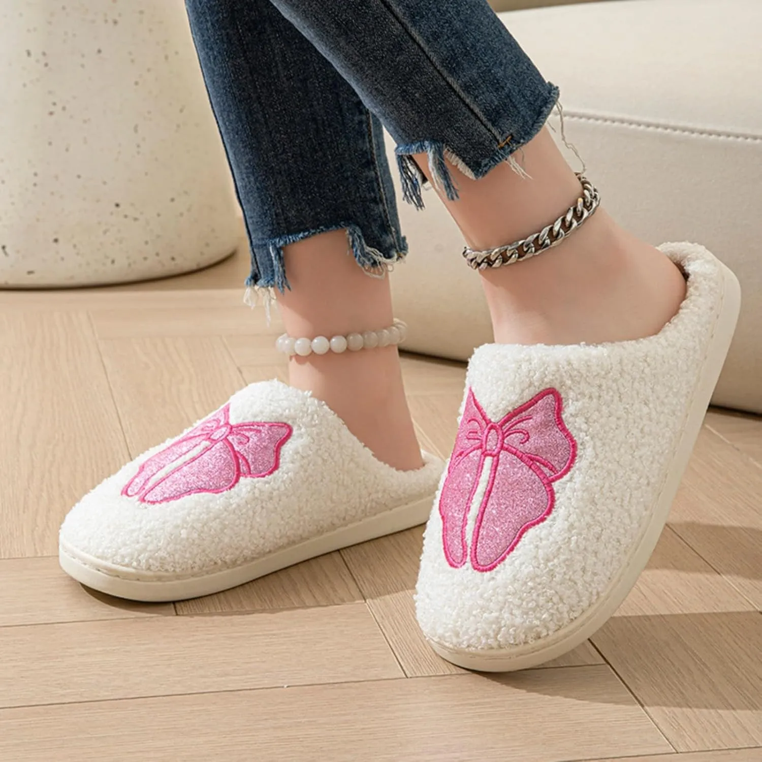 Women's Men's Bolt Happy Leopard Print Slippers Memory Foam Soft Plush Slippers Warm Non-Slip Home Shoes