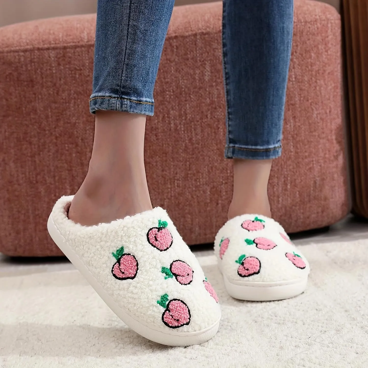 Women's Men's Cute Fuzzy Heart Slippers Memory Foam Fluffy Couple Slippers Cozy House Indoor Outdoor Shoes