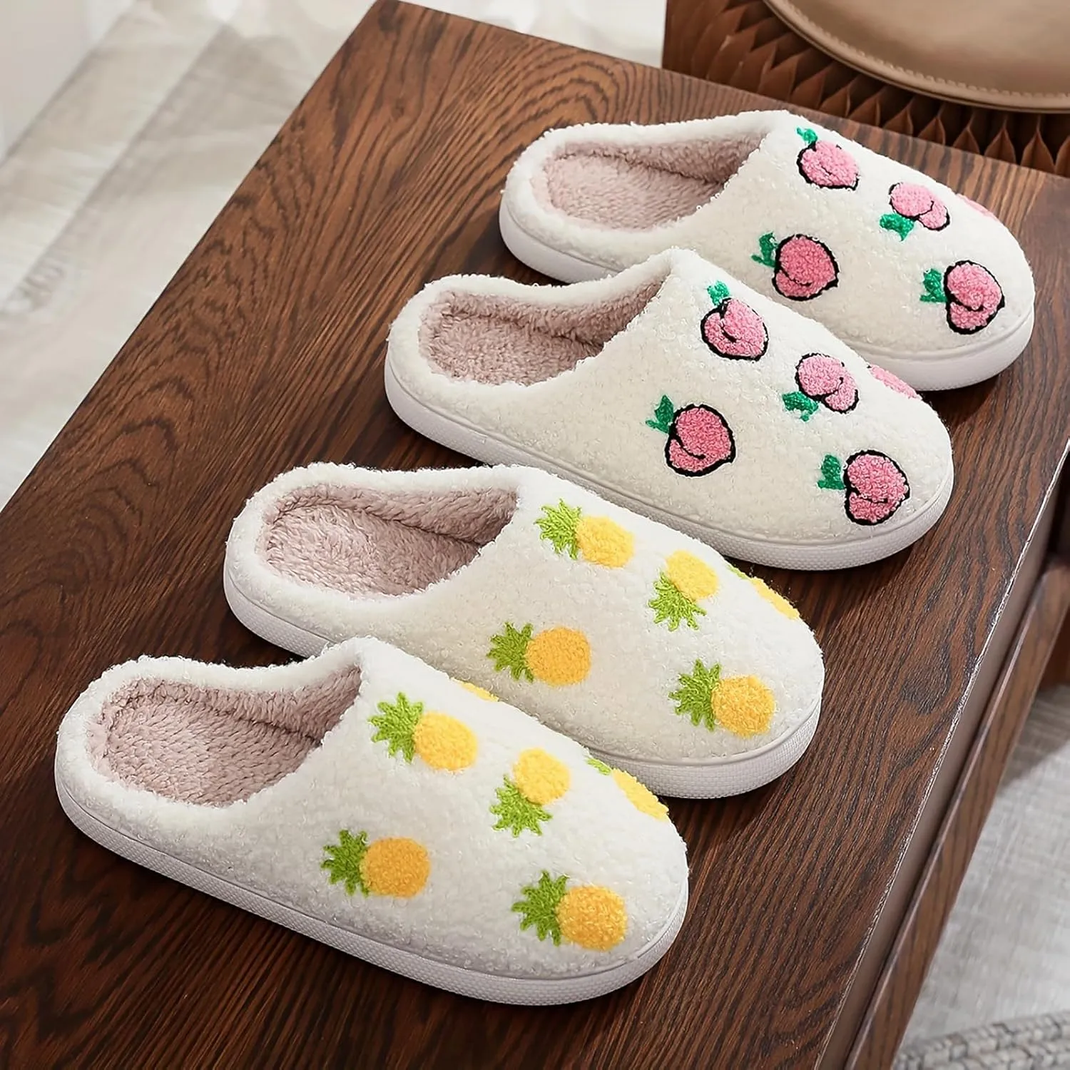 Women's Men's Cute Fuzzy Heart Slippers Memory Foam Fluffy Couple Slippers Cozy House Indoor Outdoor Shoes