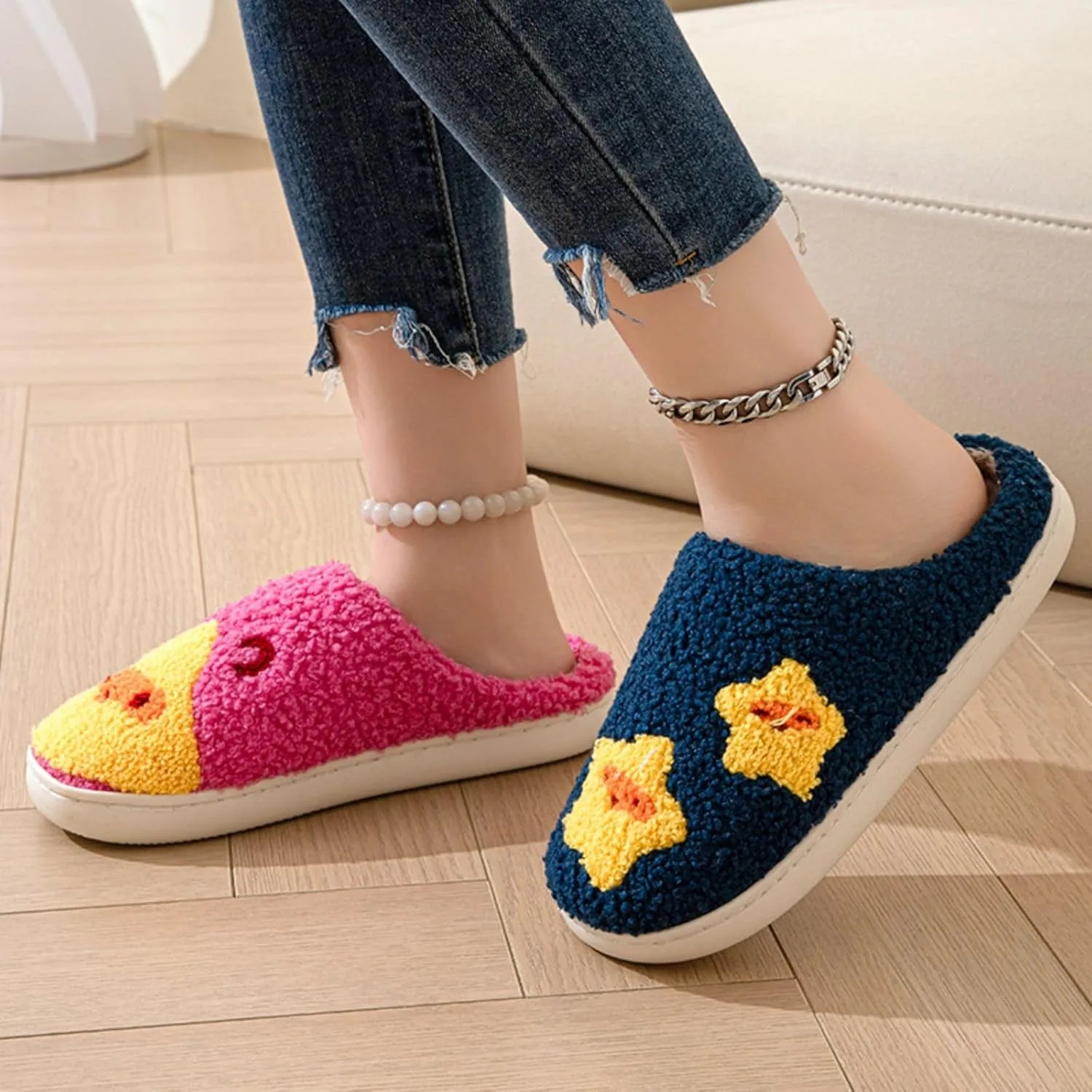 Womens Mens Fluffy Plush Slippers Soft thermal shoesRetro cartoon cute slippers at hom Indoor Outdoor Boys and girls slippers Memory Foam Retro Indoor Outdoor Home Couple Shoes