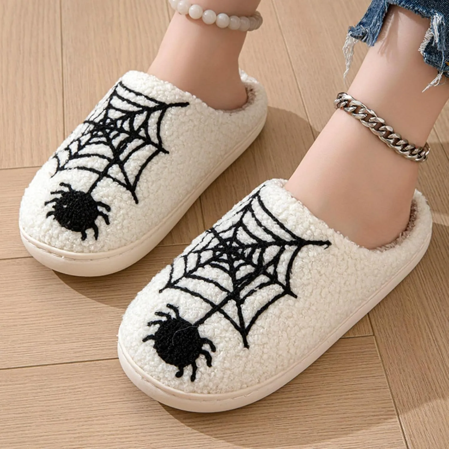 Women's Men's Retro Leopard Print Smiley Slippers Lightning Bolt Memory Foam Soft Plush Warm Non-Slip Home Shoes