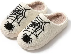 Women's Men's Retro Leopard Print Smiley Slippers Lightning Bolt Memory Foam Soft Plush Warm Non-Slip Home Shoes