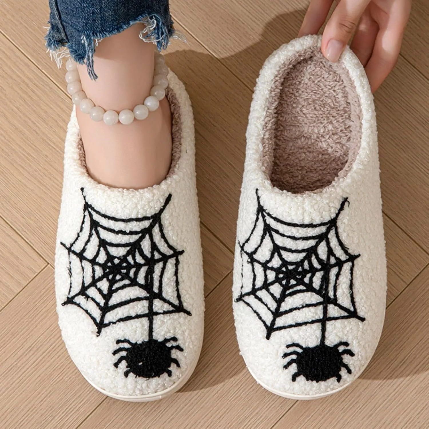 Women's Men's Retro Leopard Print Smiley Slippers Lightning Bolt Memory Foam Soft Plush Warm Non-Slip Home Shoes