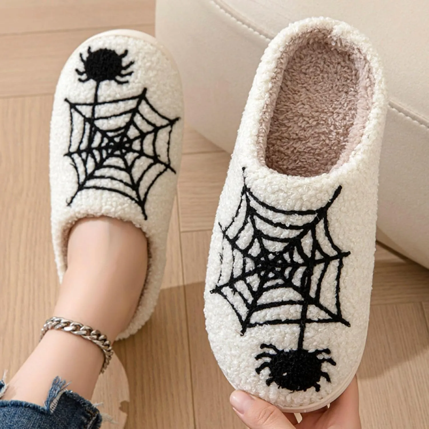 Women's Men's Retro Leopard Print Smiley Slippers Lightning Bolt Memory Foam Soft Plush Warm Non-Slip Home Shoes