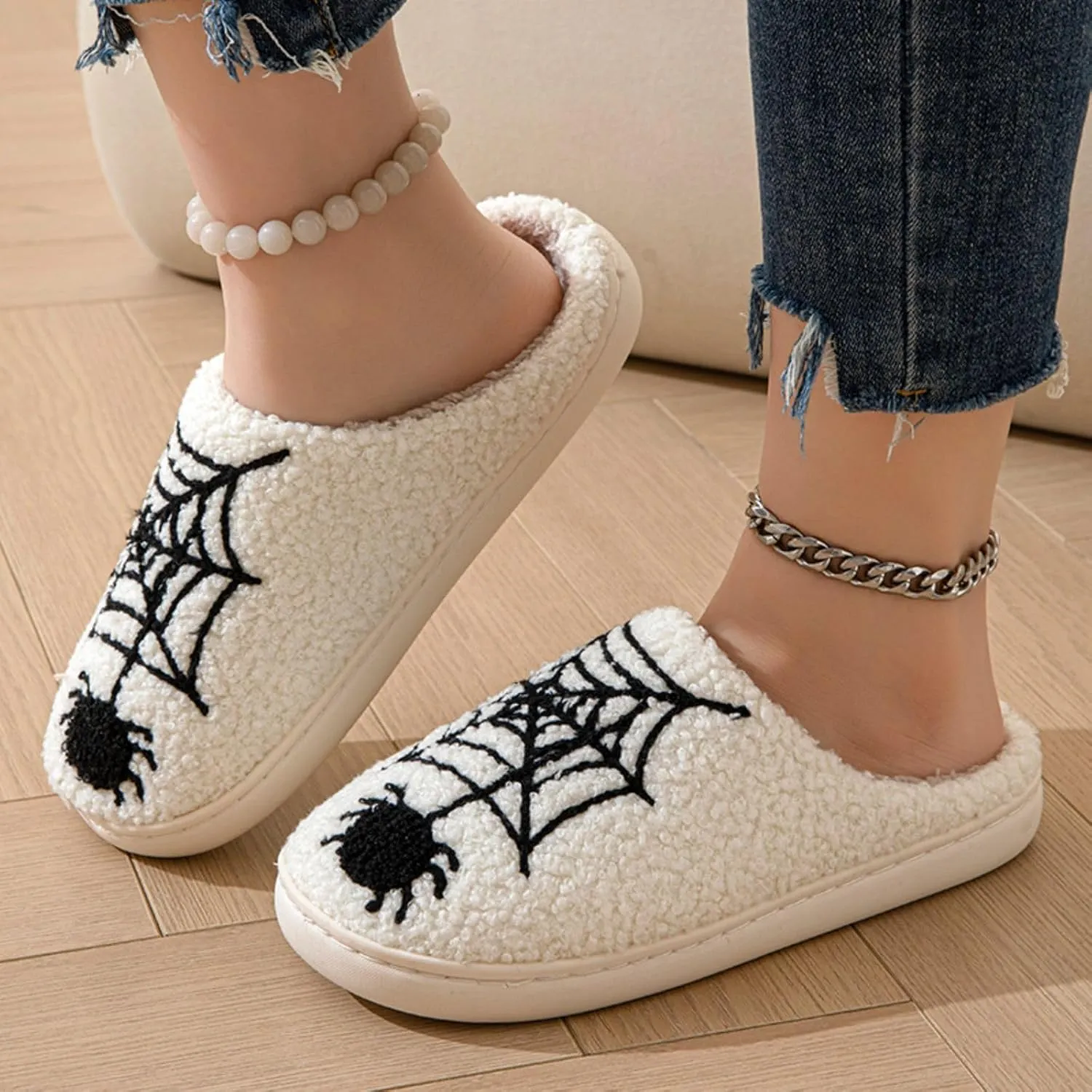 Women's Men's Retro Leopard Print Smiley Slippers Lightning Bolt Memory Foam Soft Plush Warm Non-Slip Home Shoes